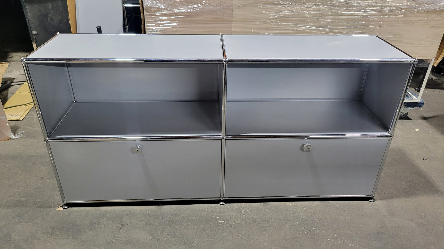 USM Haller 2x2 Cabinet / Dresser with 2 Shelves and 2 Drawers in Matte Silver