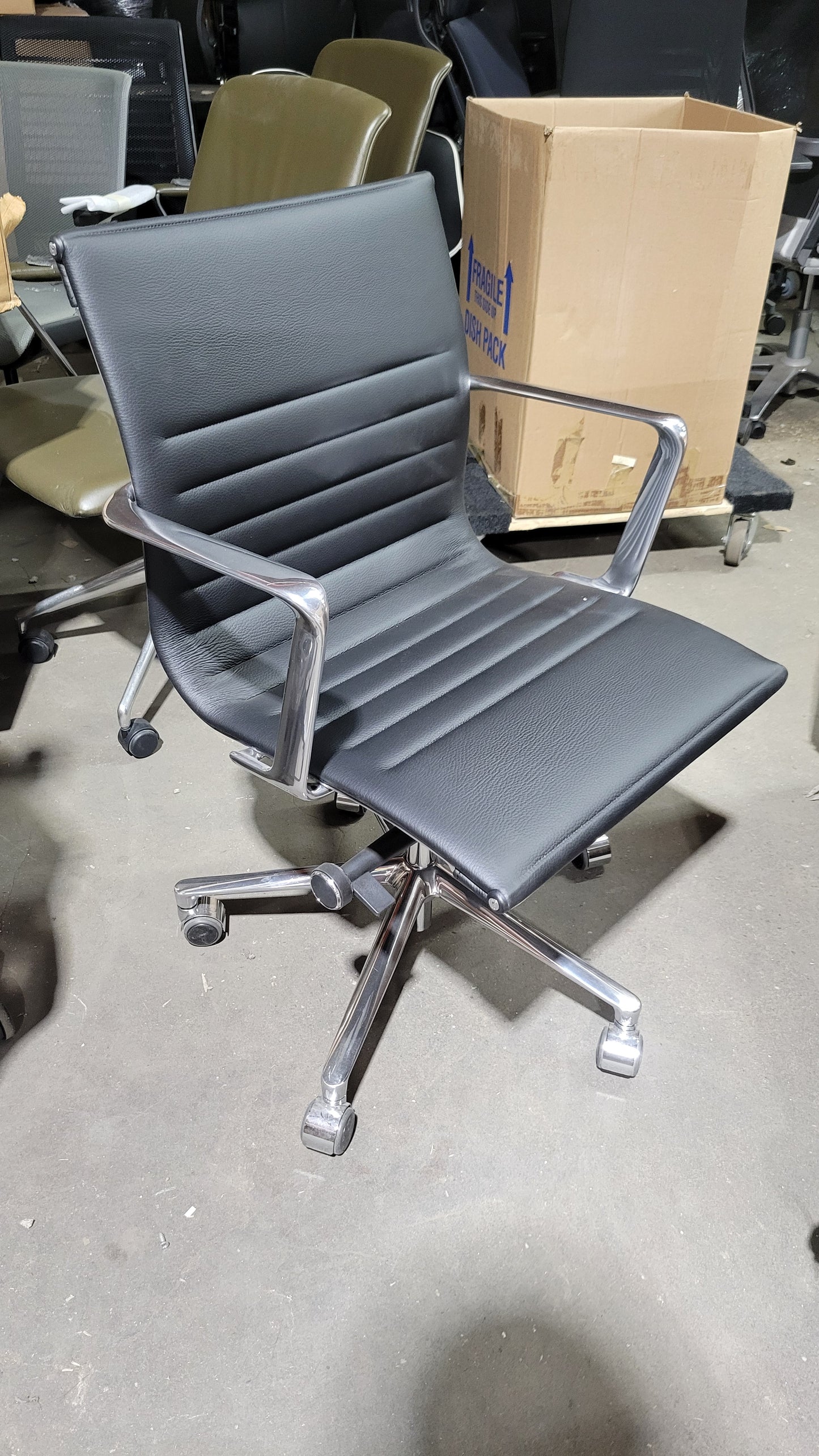 ICF Una Management Low Back Chair in Black Leather (New)