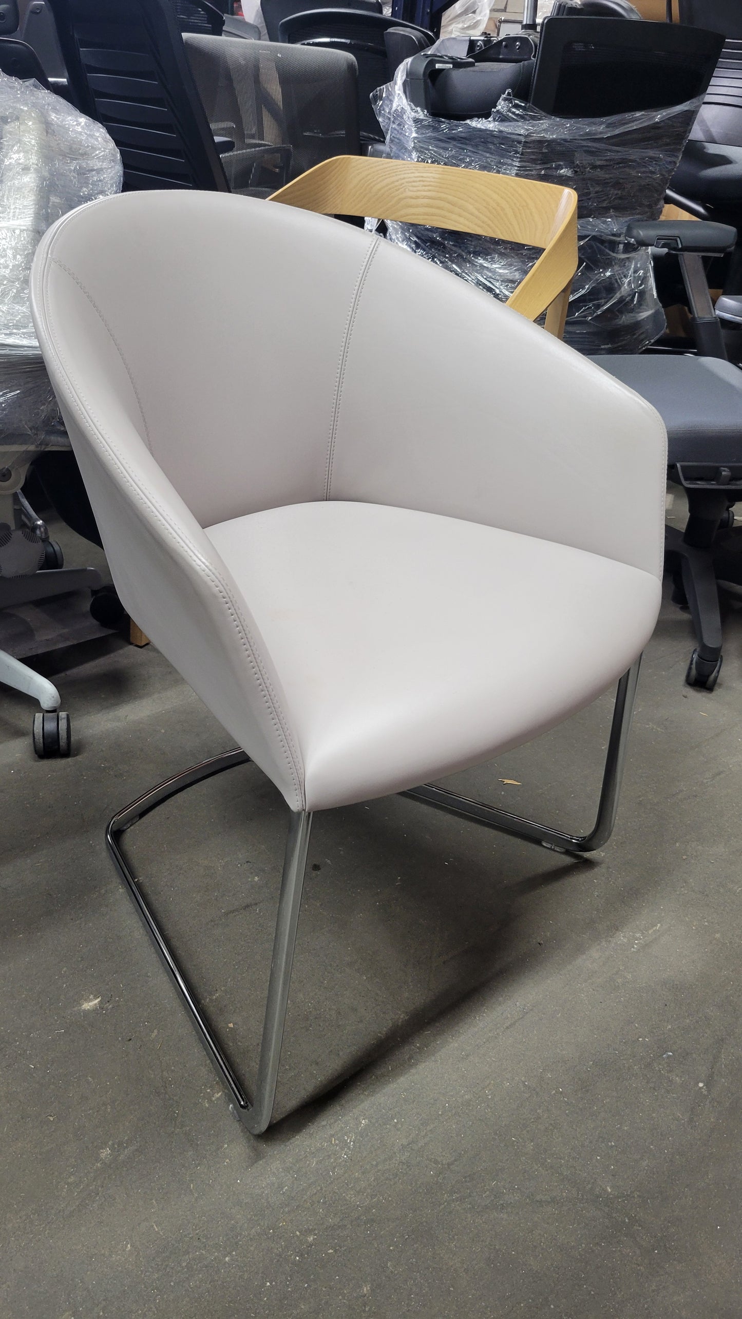 Andreu World Brandy (BU3018) Lounge Chair in Light Grey Eco Leather