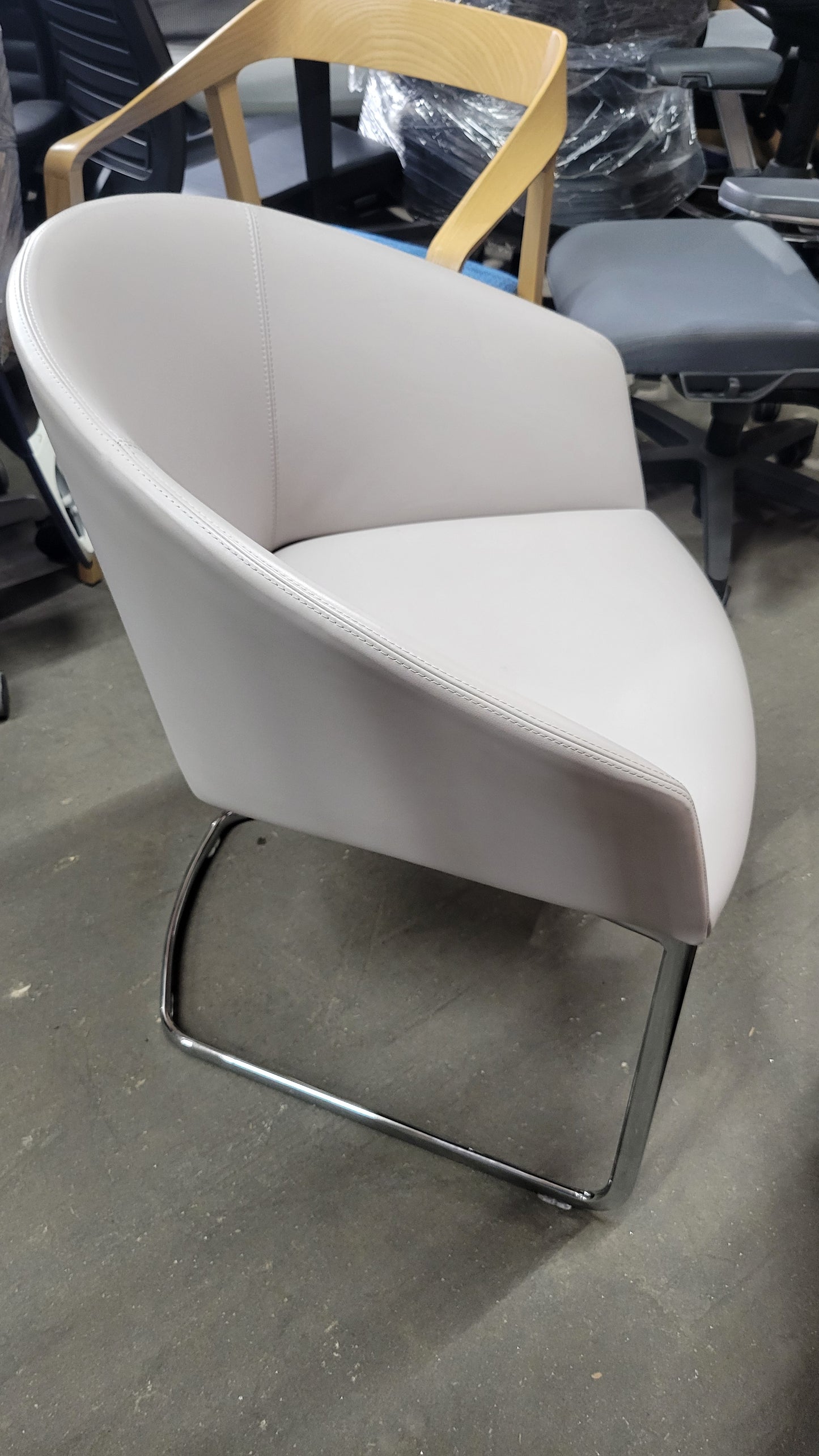 Andreu World Brandy (BU3018) Lounge Chair in Light Grey Eco Leather