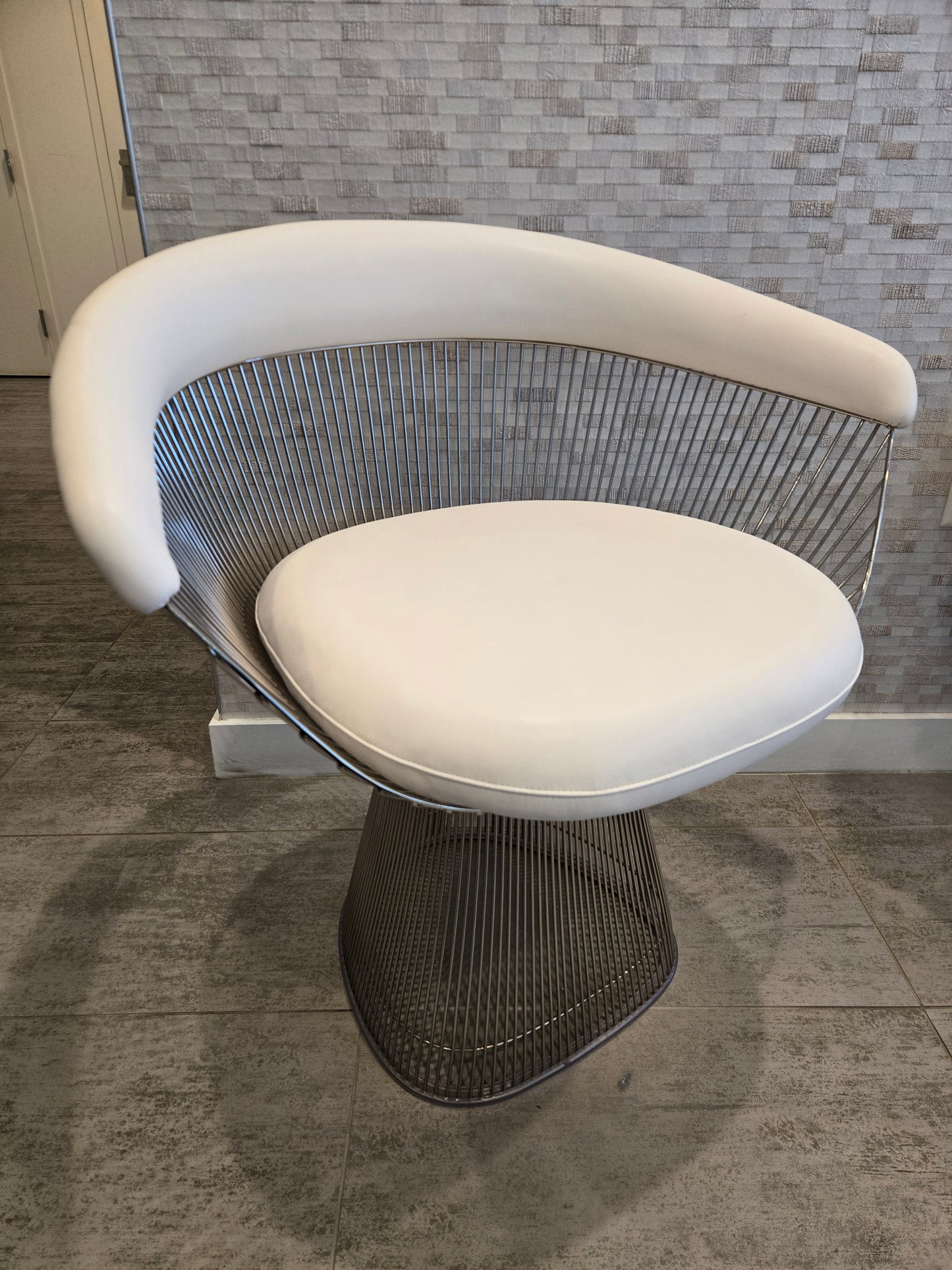 Knoll Platner Armchair in Nickel with White Leather Seat-Back