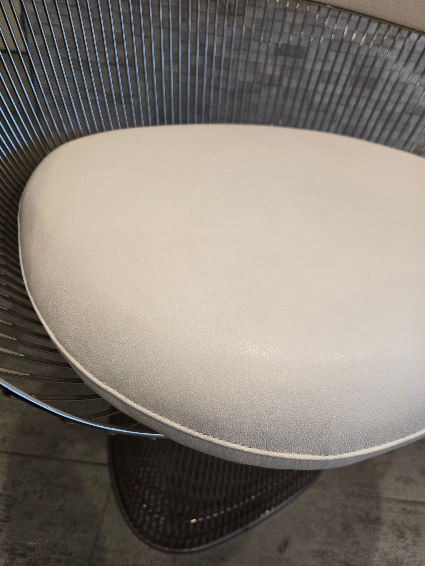 Knoll Platner Armchair in Nickel with White Leather Seat-Back