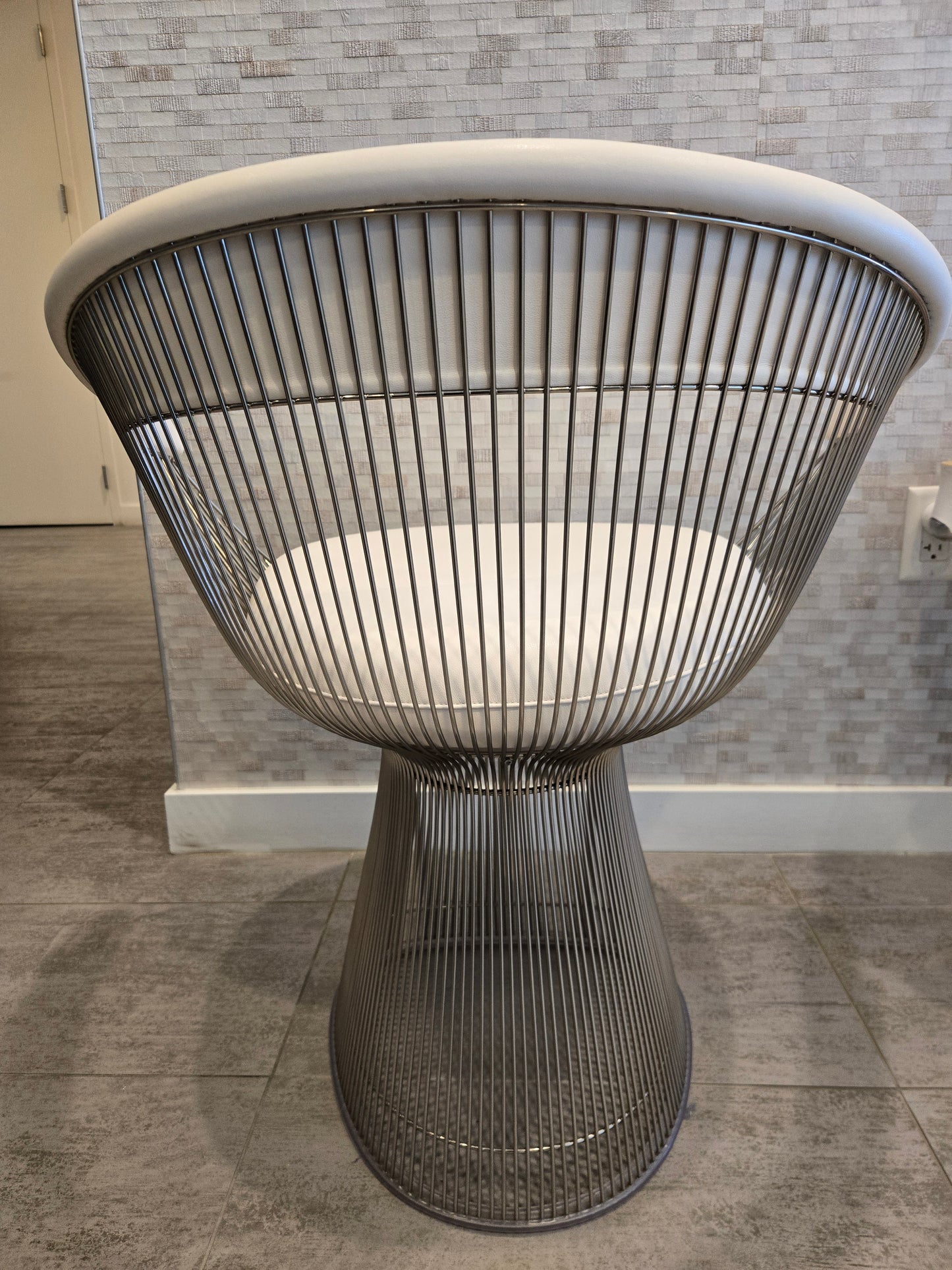 Knoll Platner Armchair in Nickel with White Leather Seat-Back