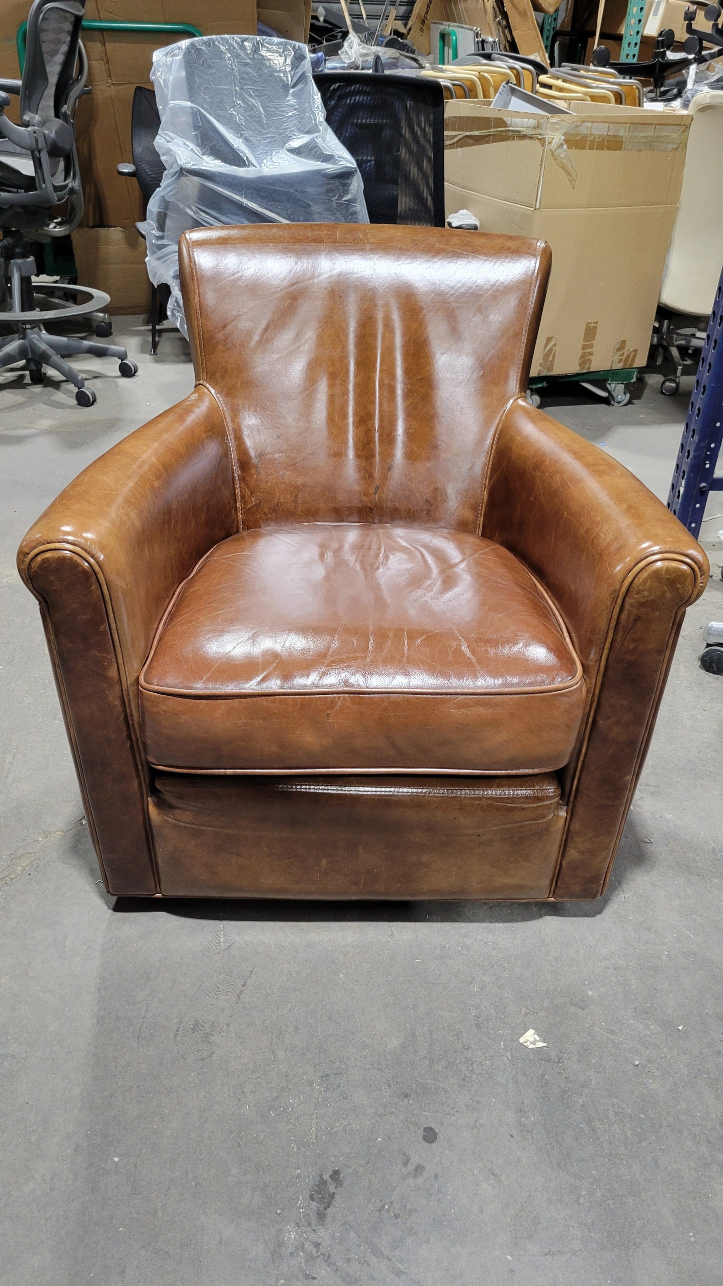Pottery Barn Irving Leather Swivel Armchair