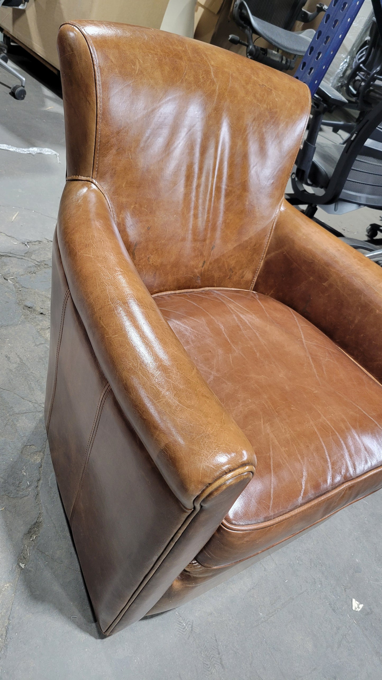 Pottery Barn Irving Leather Swivel Armchair