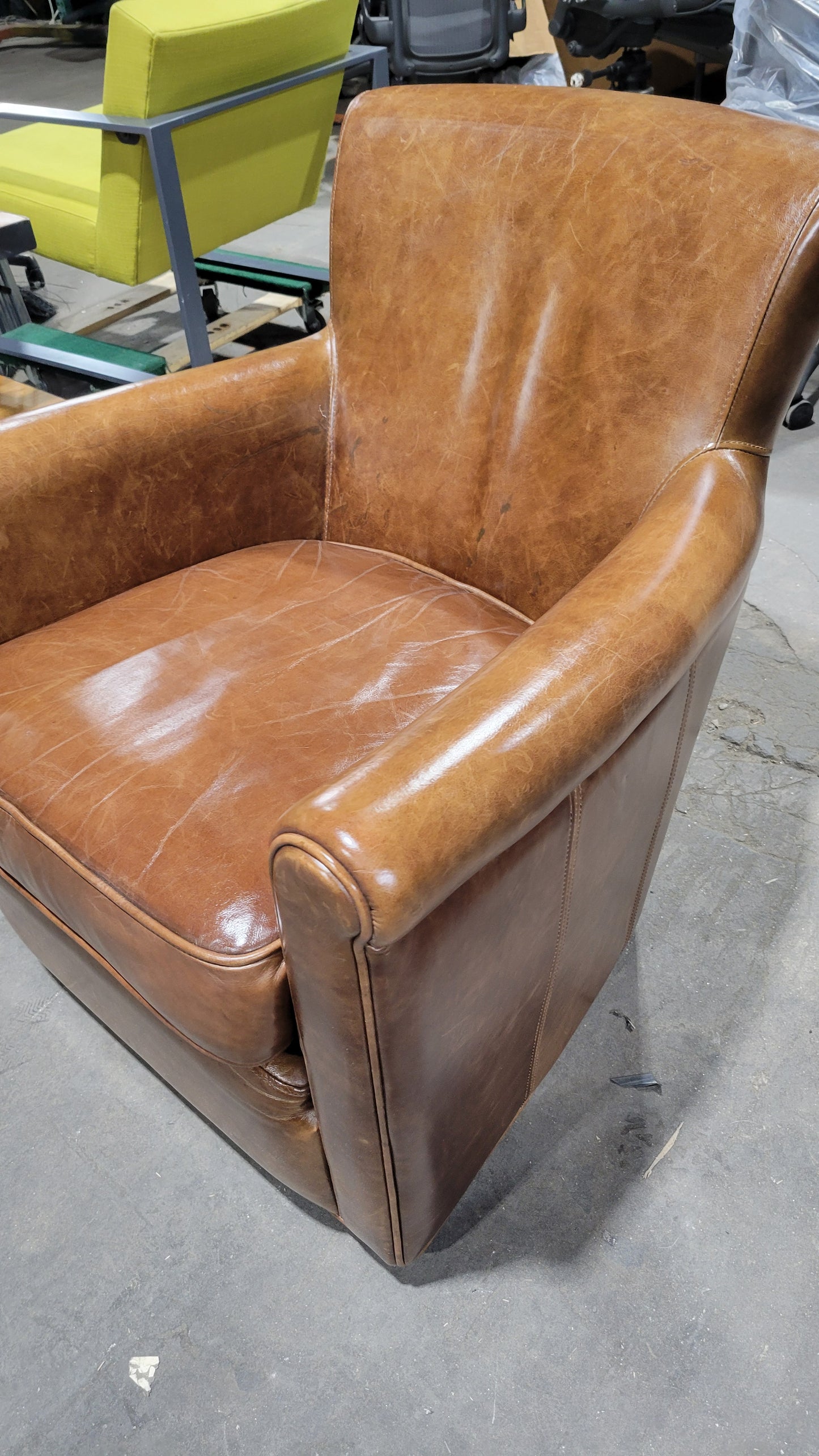 Pottery Barn Irving Leather Swivel Armchair