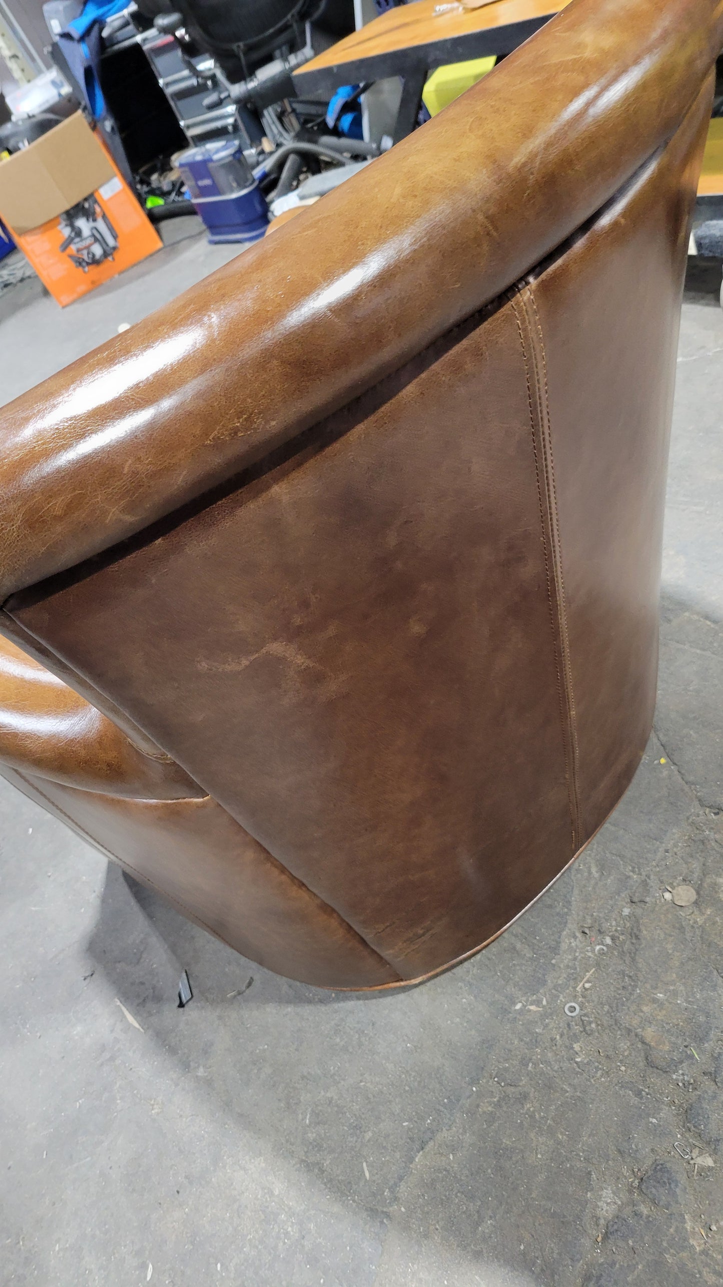 Pottery Barn Irving Leather Swivel Armchair