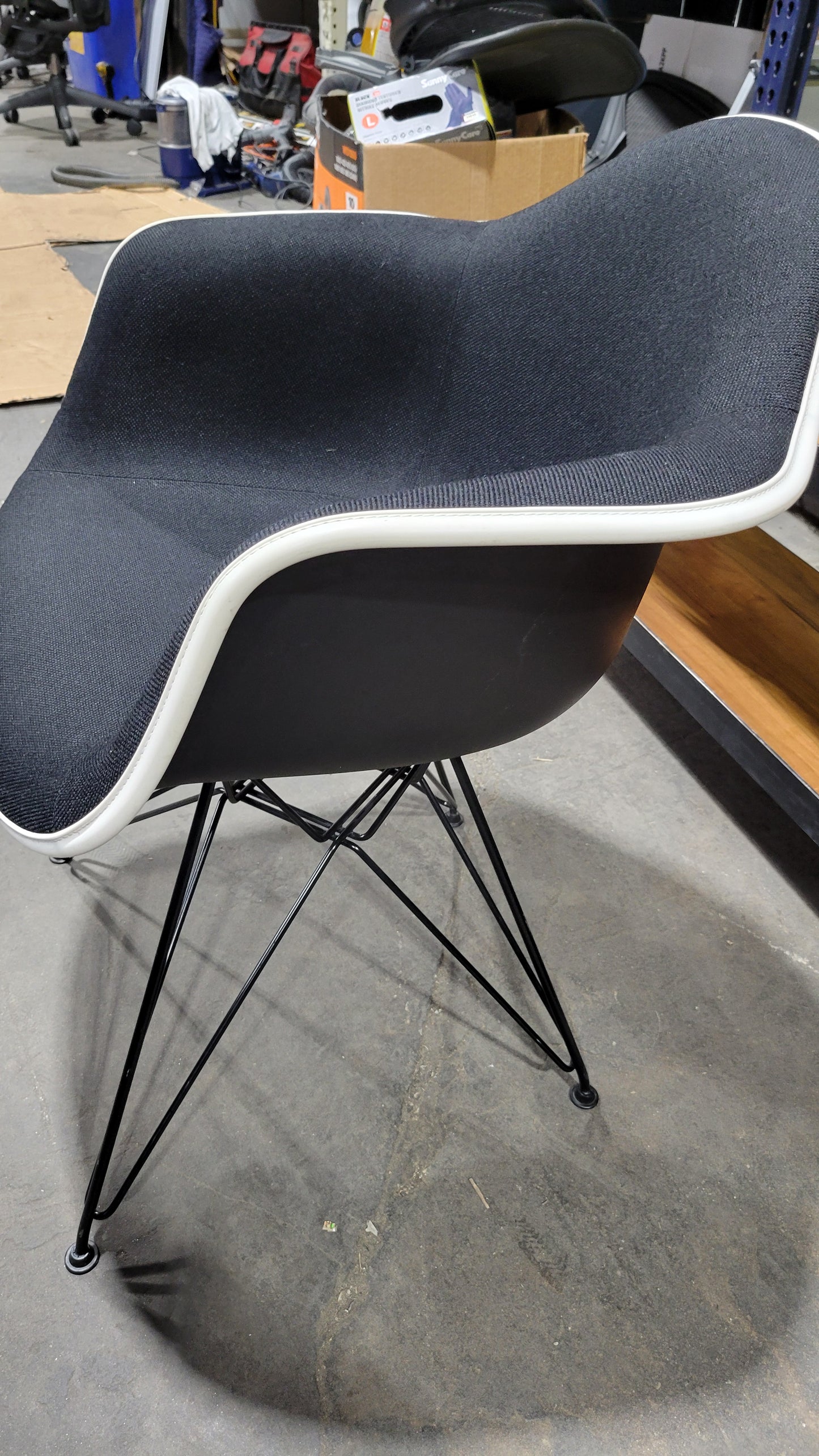 Herman Miller Eames Molded Armchair with Eiffel Legs in Black Fabric