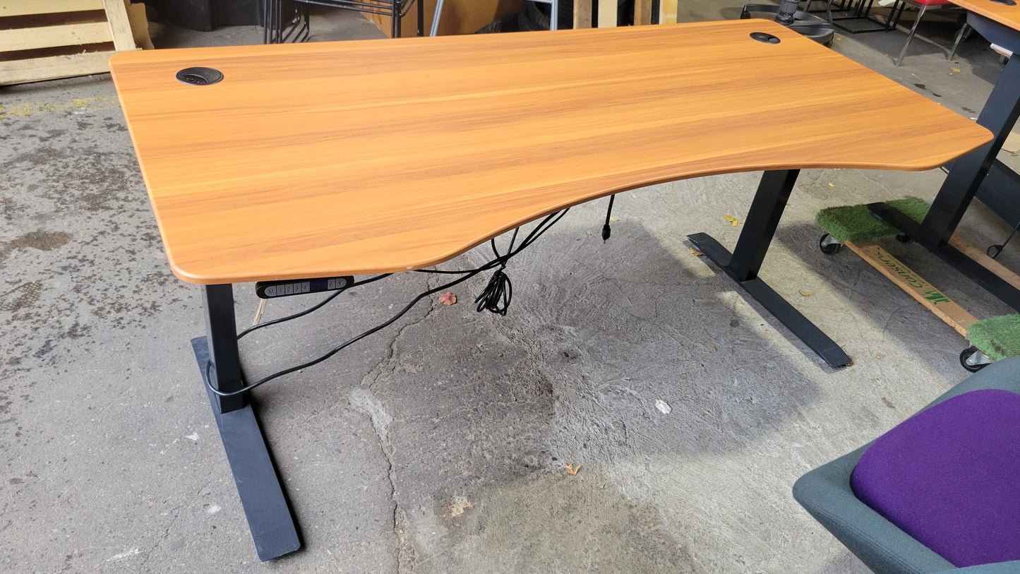Height-Adjustable 6-ft Electric Standing Desk with Curved Cherry Top
