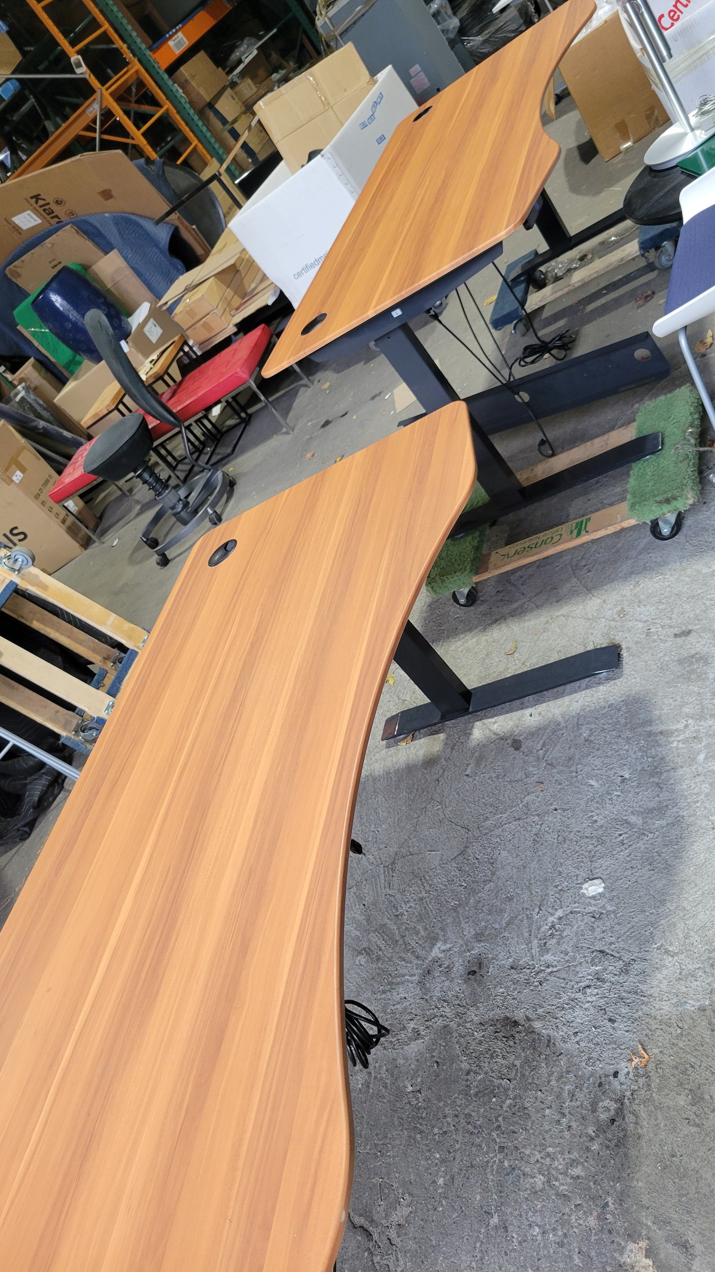 Height-Adjustable 6-ft Electric Standing Desk with Curved Cherry Top