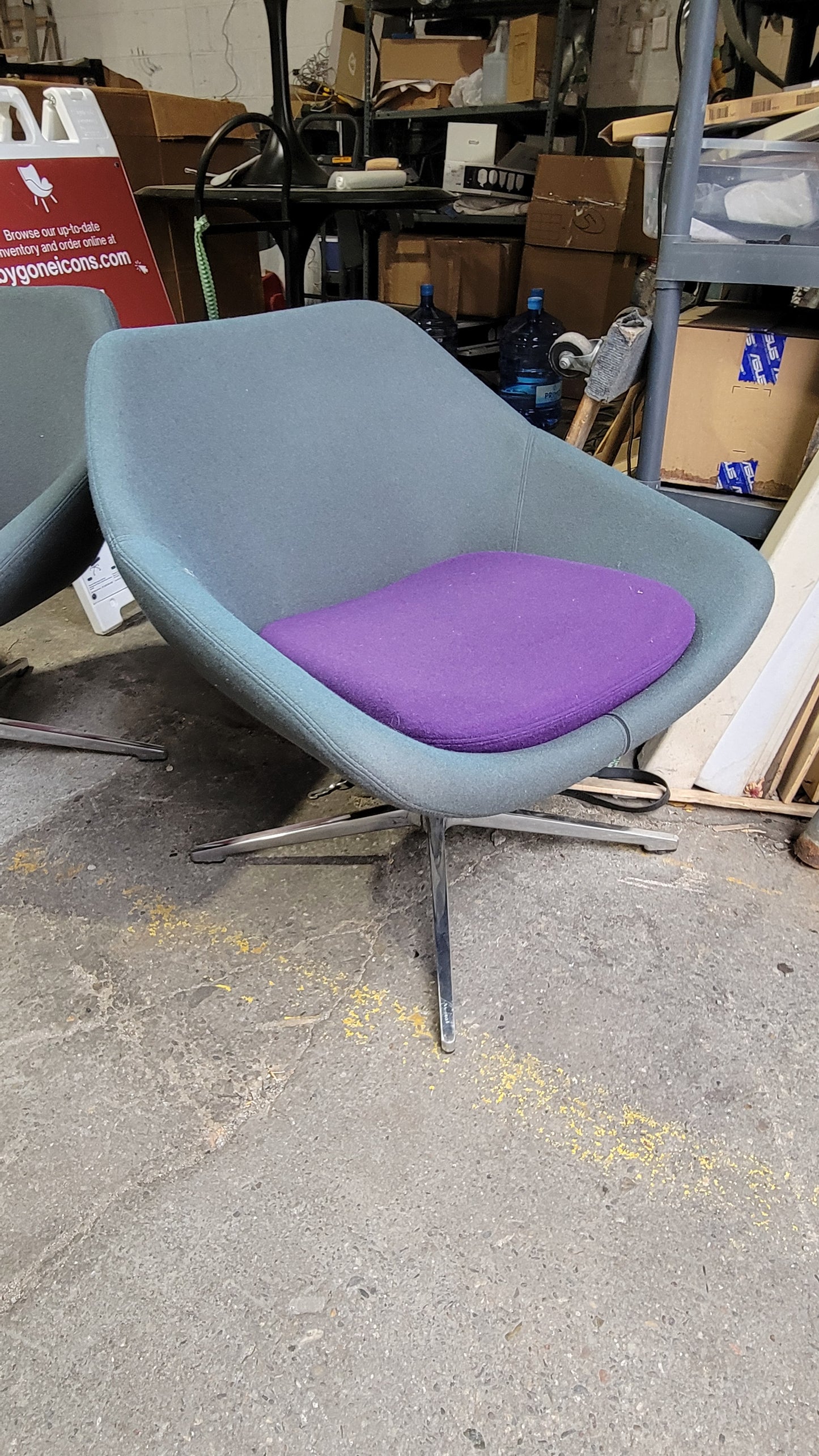 Allermuir Conic A640 Lounge Chair in Blue with Purple Seat Cushion