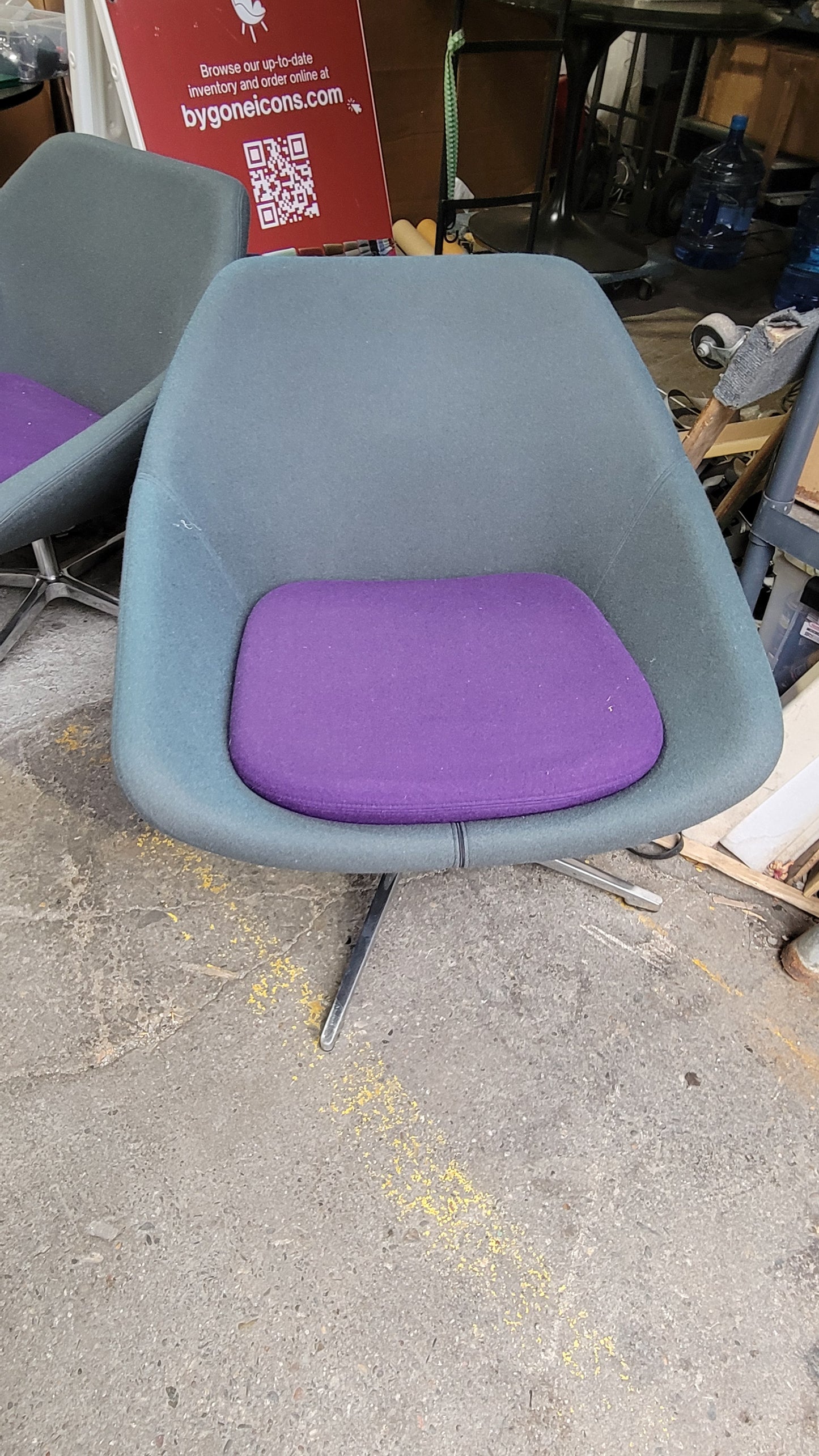 Allermuir Conic A640 Lounge Chair in Blue with Purple Seat Cushion