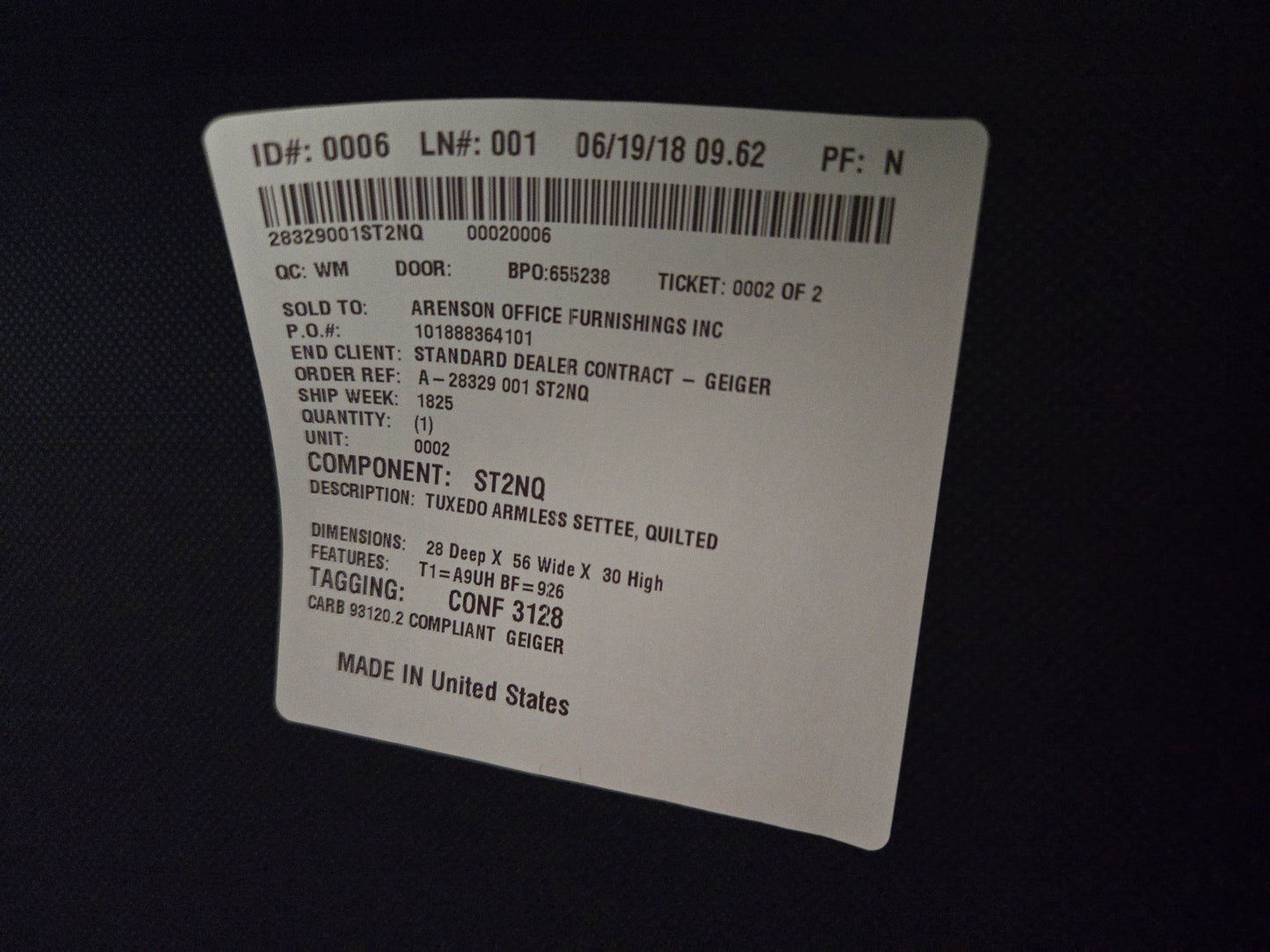 Geiger Tuxedo Settee