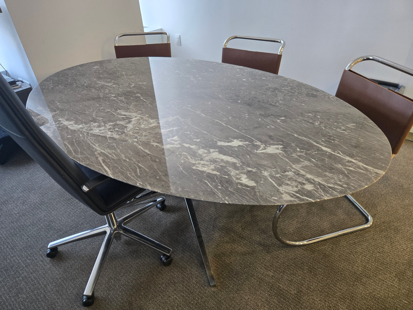 Florence Knoll 78-in Oval Table-Desk with Grey Marble Top