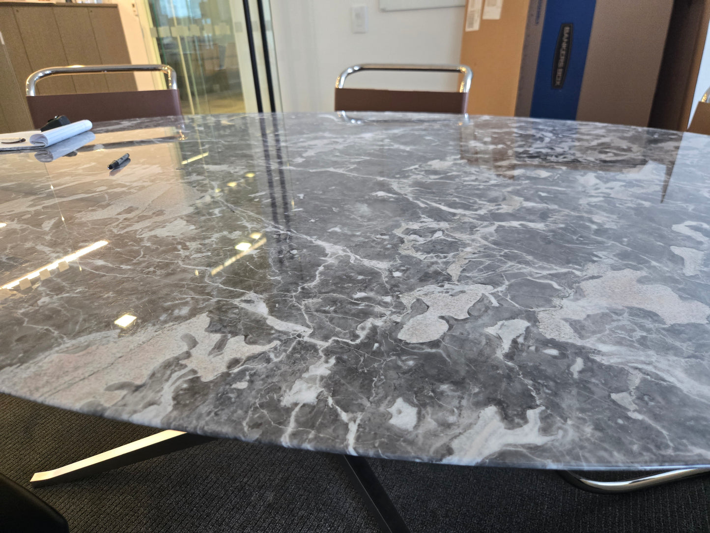 Florence Knoll 78-in Oval Table-Desk with Grey Marble Top