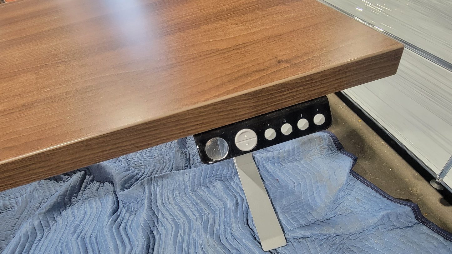 SitOnIt Switchback 3-Leg L-Shaped Height-Adjustable Desk in Walnut Laminate