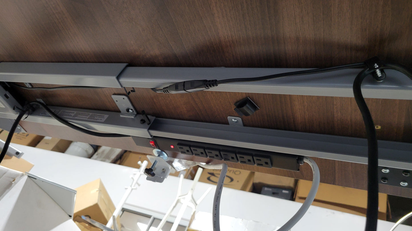 SitOnIt Switchback 3-Leg L-Shaped Height-Adjustable Desk in Walnut Laminate