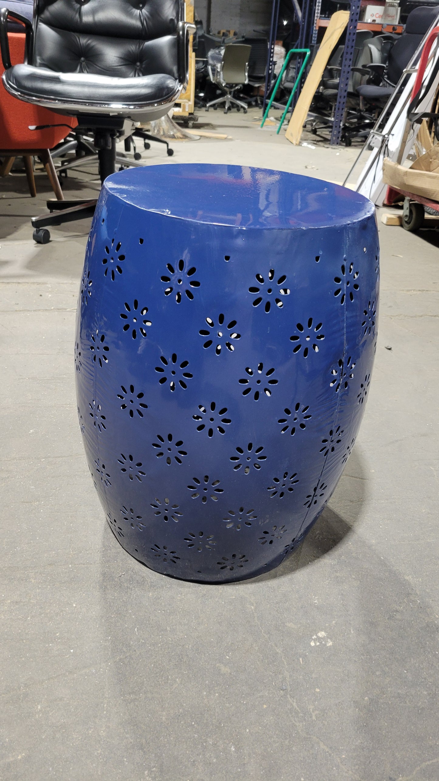 Floral Cut Metal Drum Side Table