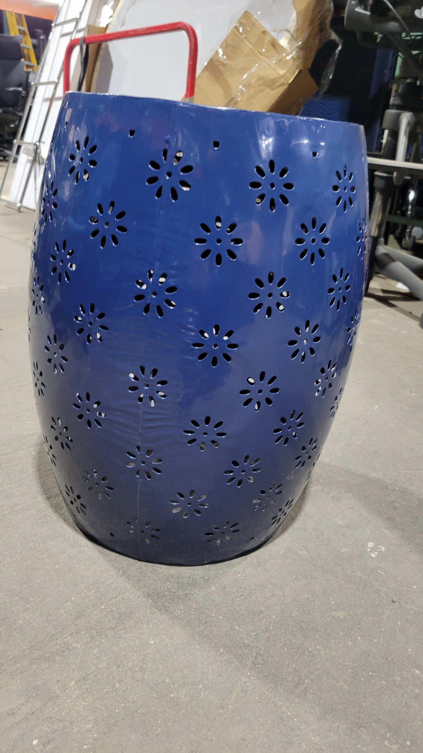 Floral Cut Metal Drum Side Table