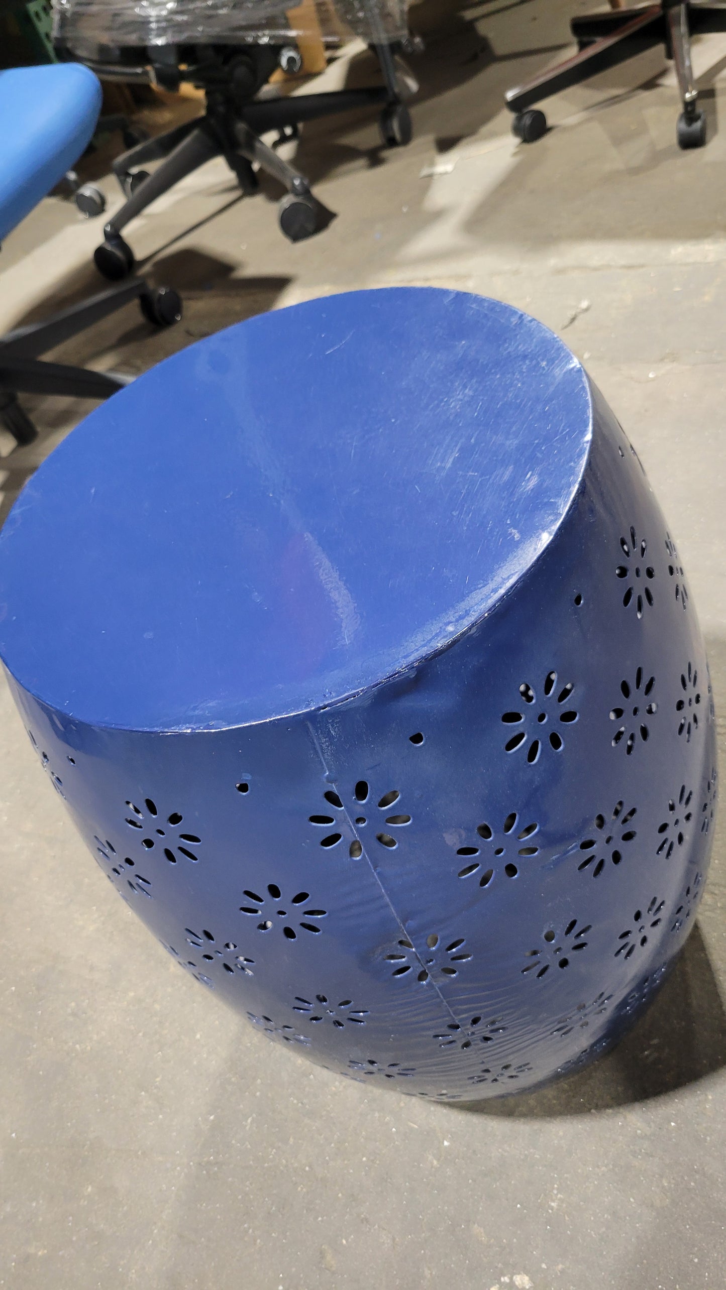 Floral Cut Metal Drum Side Table