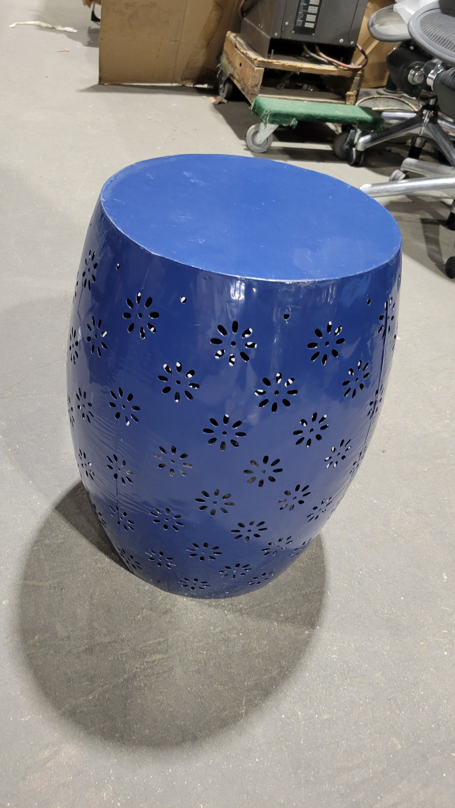 Floral Cut Metal Drum Side Table