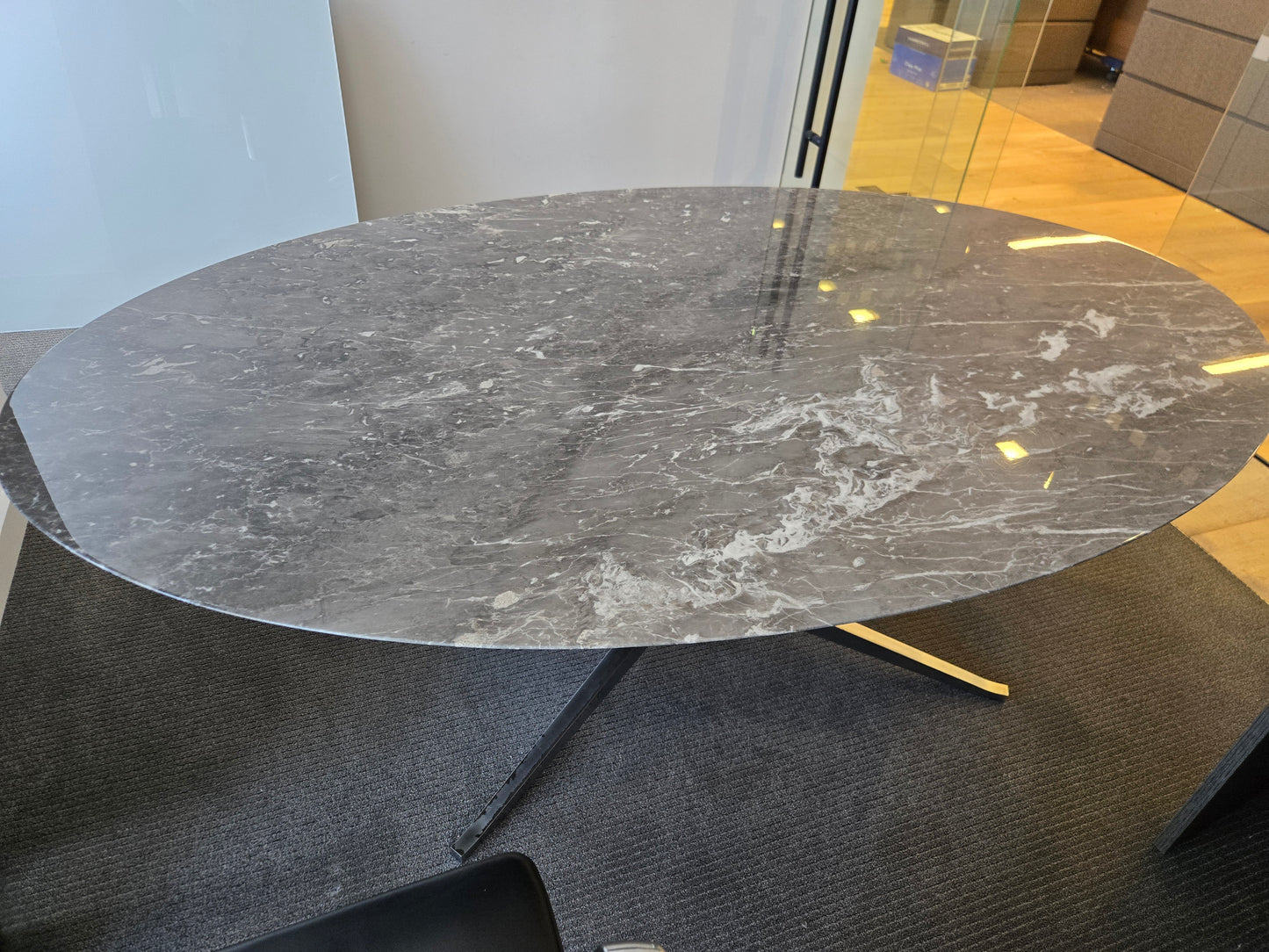 Florence Knoll 78-in Oval Table-Desk with Grey Marble Top