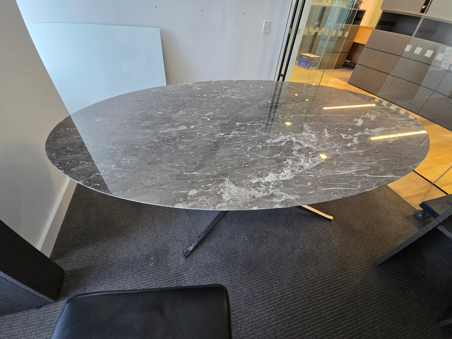 Florence Knoll 78-in Oval Table-Desk with Grey Marble Top