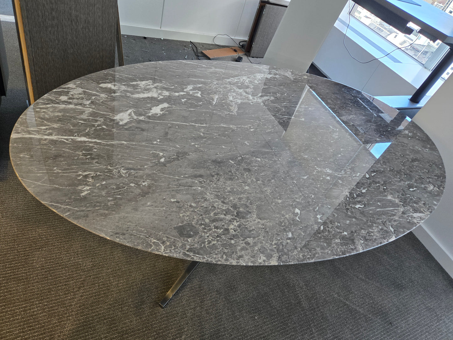 Florence Knoll 78-in Oval Table-Desk with Grey Marble Top