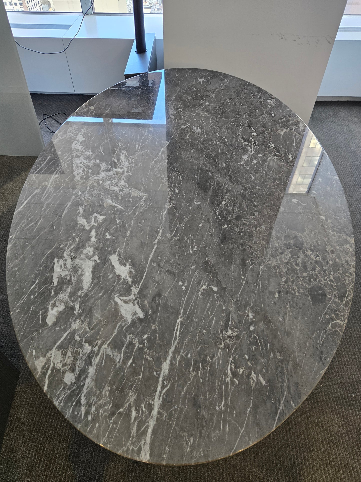 Florence Knoll 78-in Oval Table-Desk with Grey Marble Top