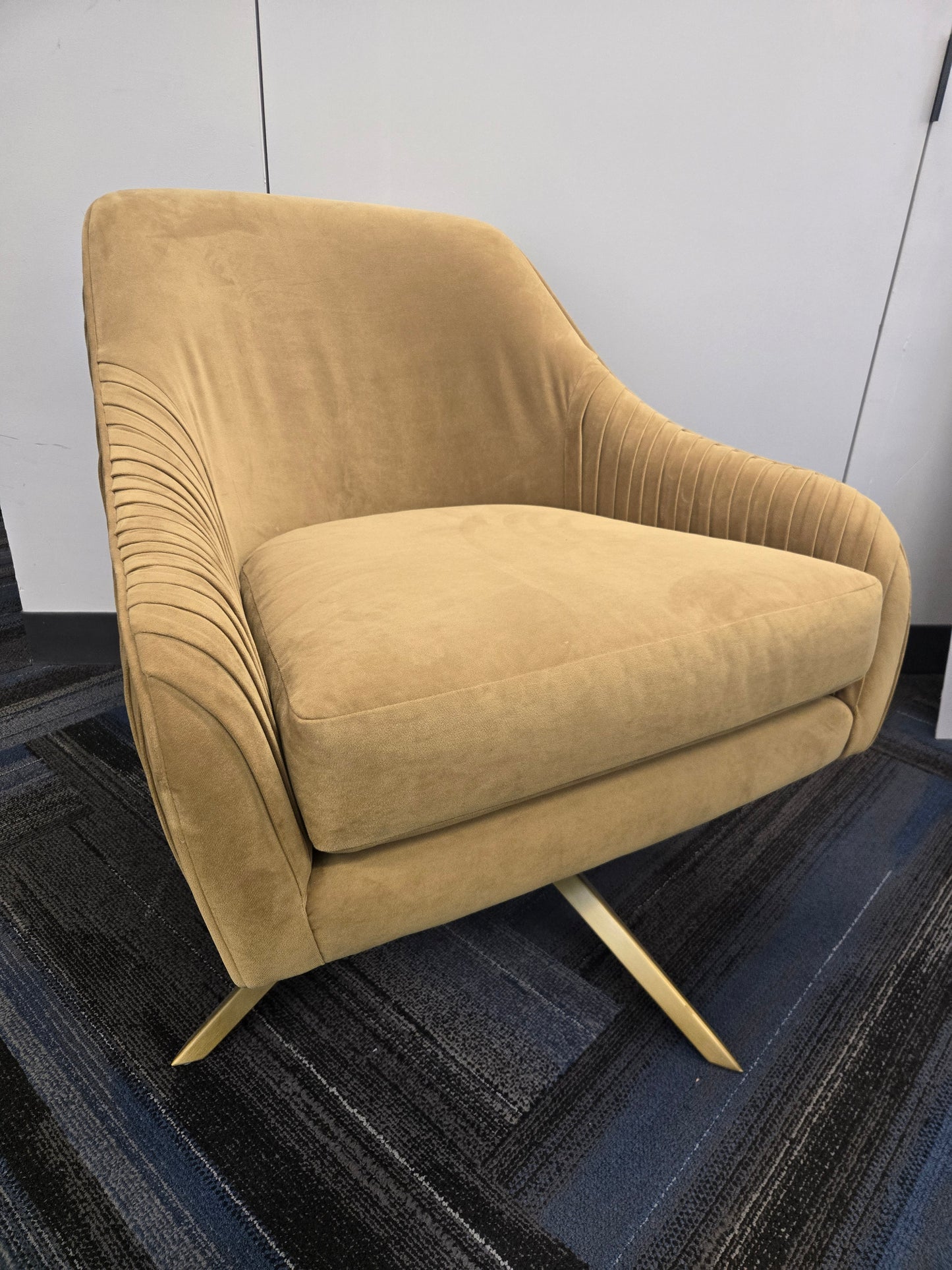 West Elm Roar & Rabbit Swivel Lounge Chair in Pleated Mustard Velour