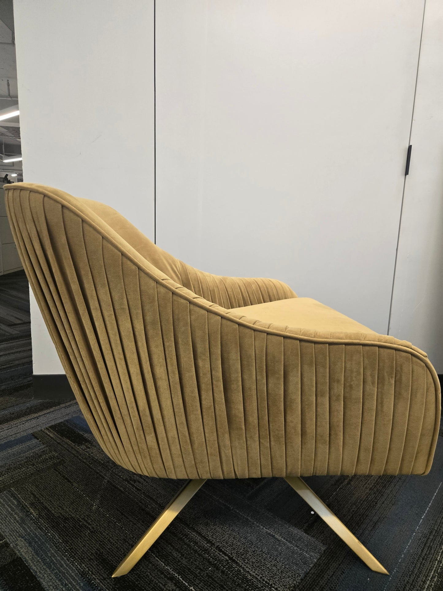 West Elm Roar & Rabbit Swivel Lounge Chair in Pleated Mustard Velour