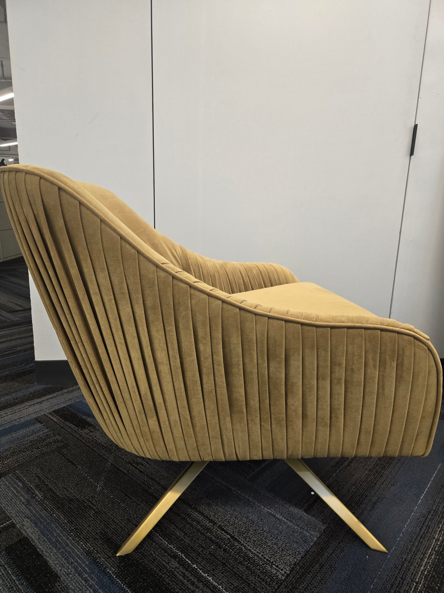 West Elm Roar & Rabbit Swivel Lounge Chair in Pleated Mustard Velour