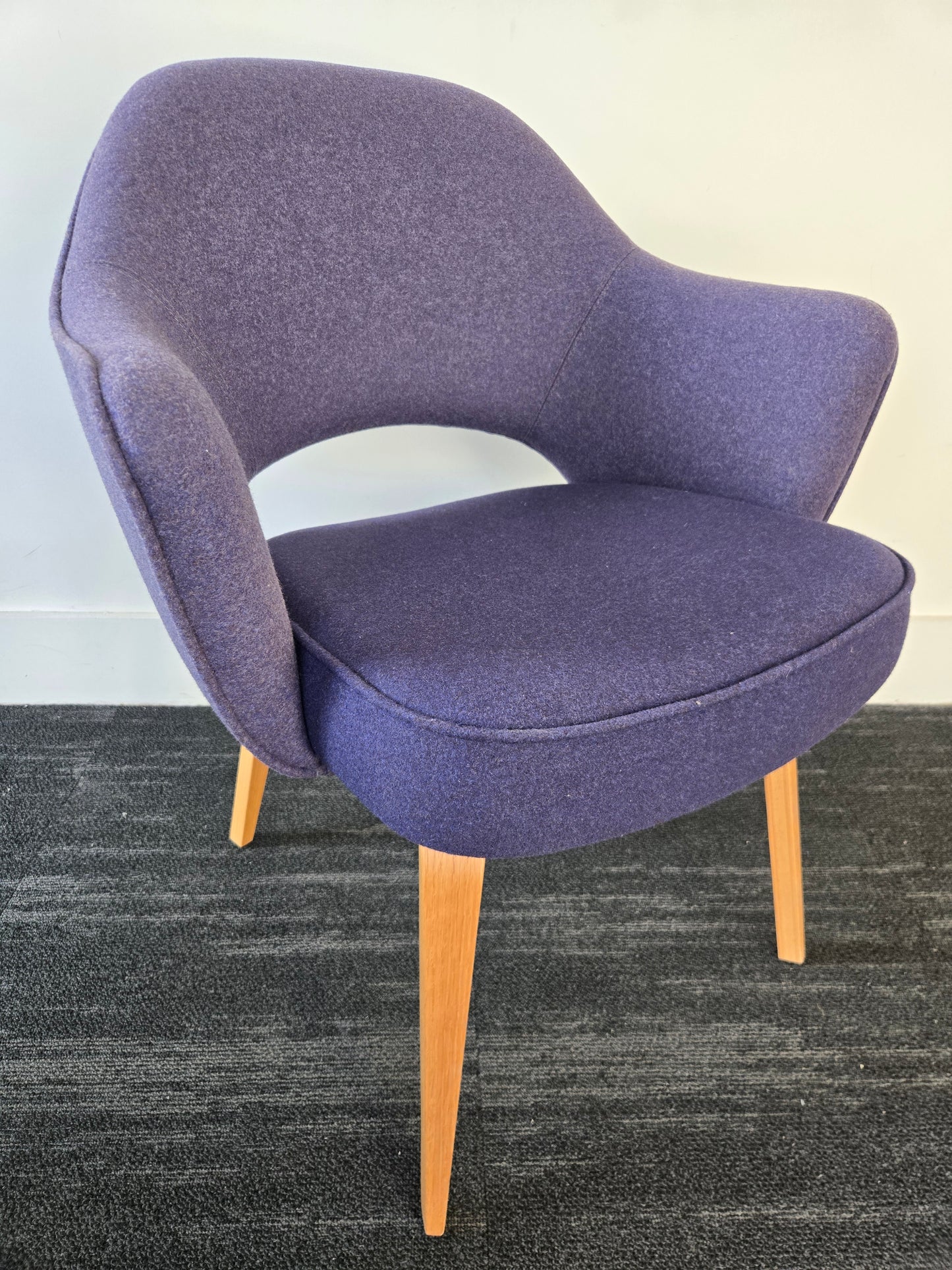 Knoll Saarinen Executive Armchair with Wood Legs and Two-Tone Blue Fabric