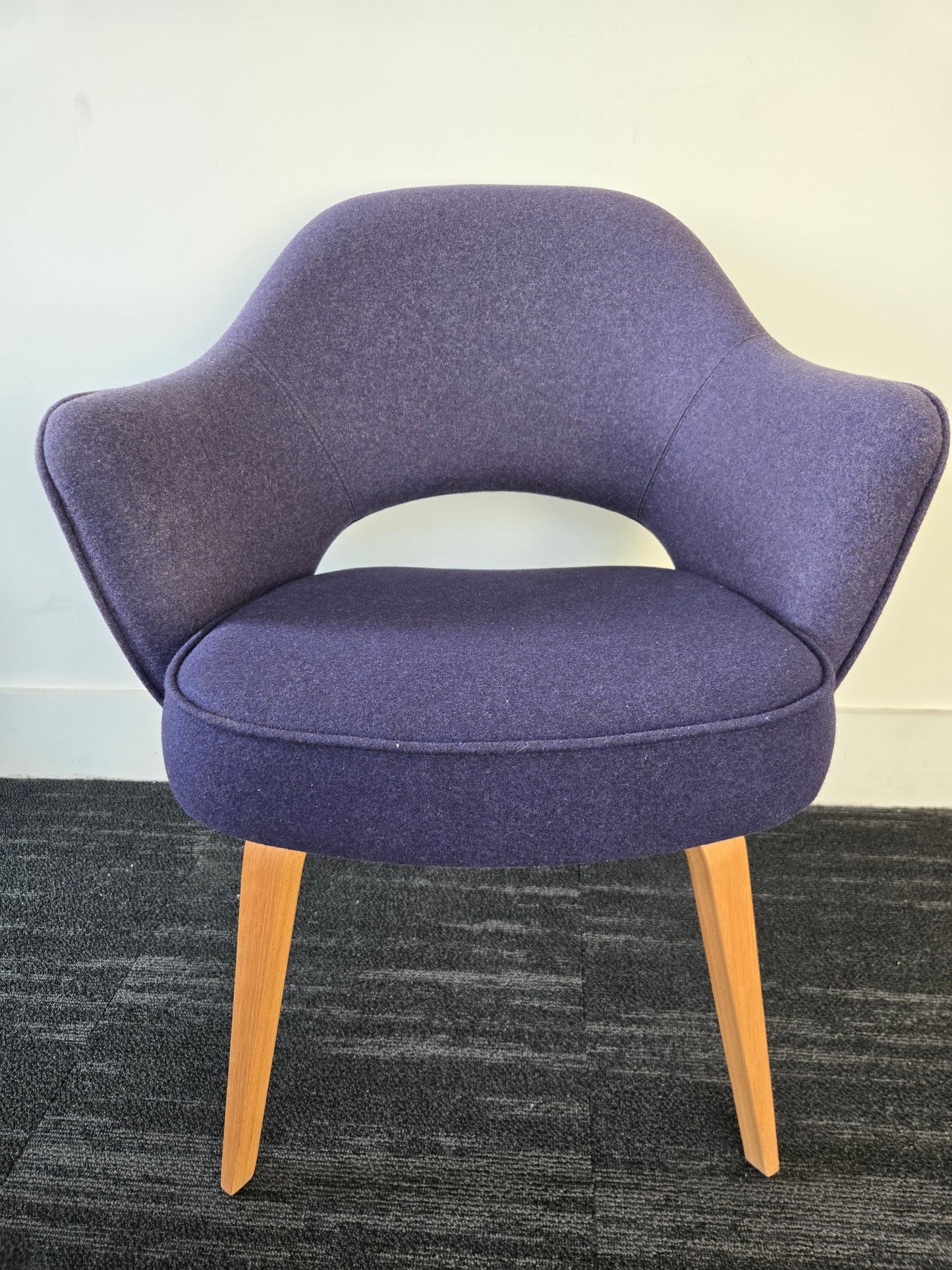 Knoll Saarinen Executive Armchair with Wood Legs and Two-Tone Blue Fabric