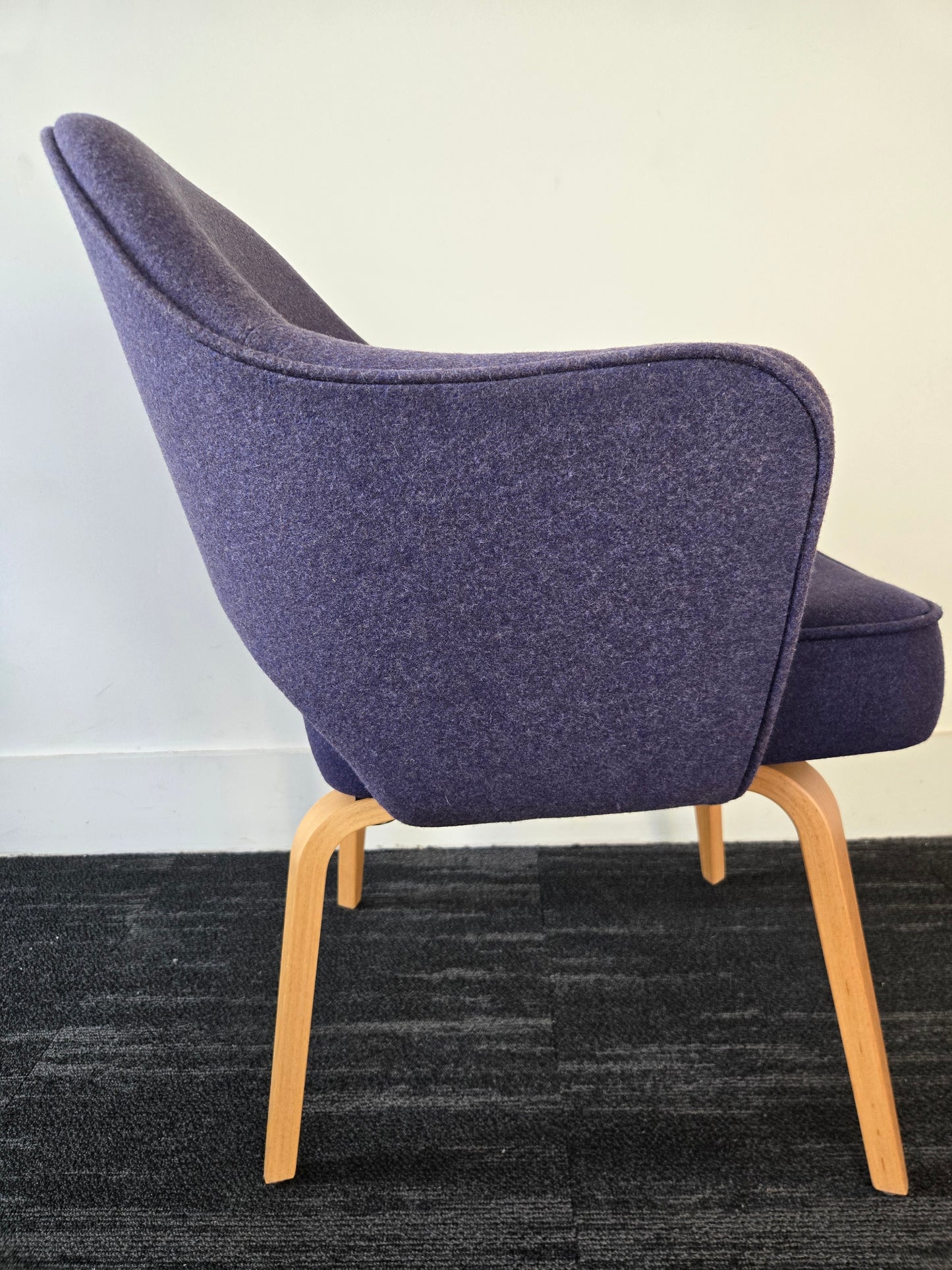 Knoll Saarinen Executive Armchair with Wood Legs and Two-Tone Blue Fabric