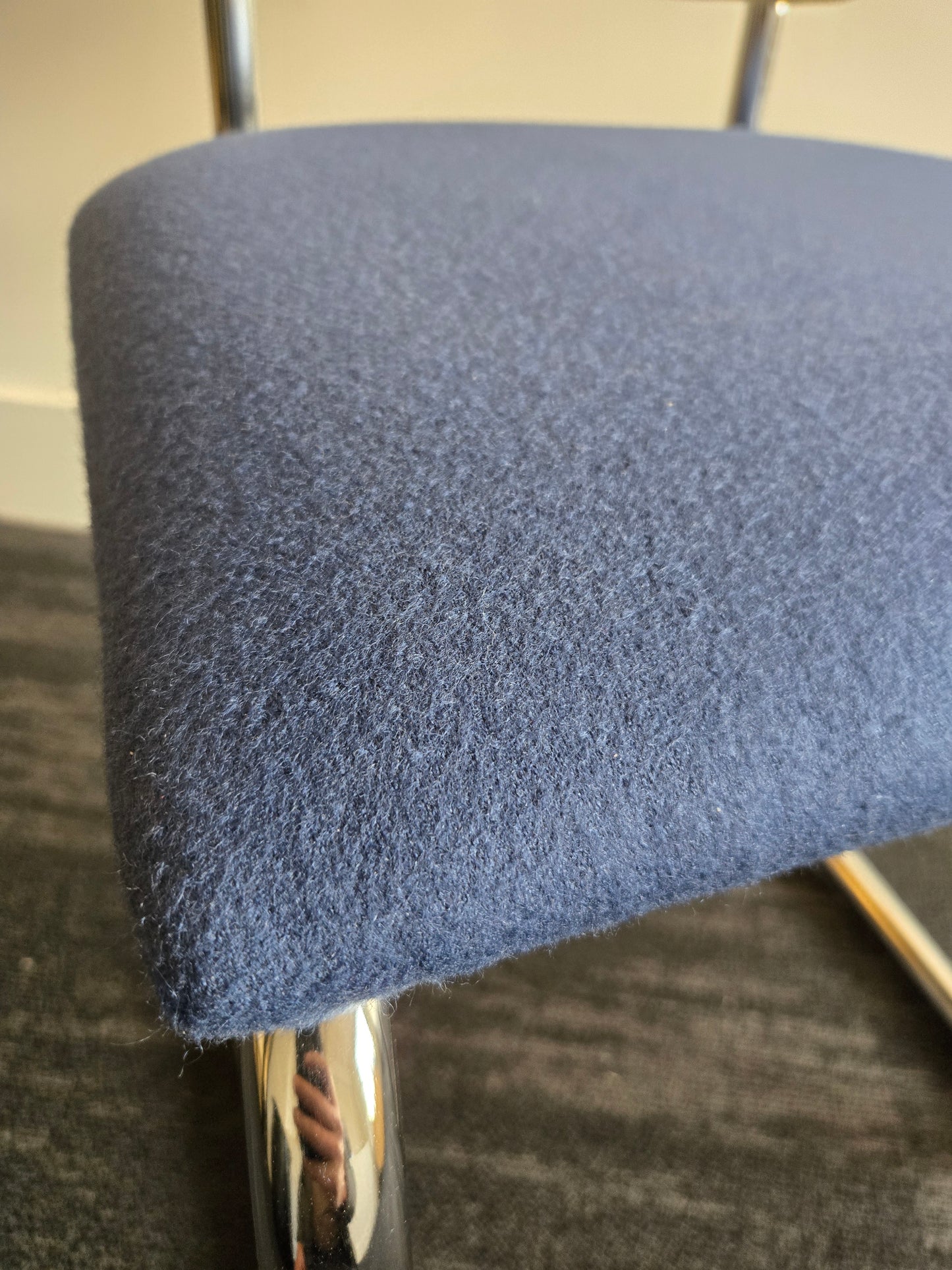 Knoll Cesca Upholstered Side Armchair with Blue Seat and Beige Back