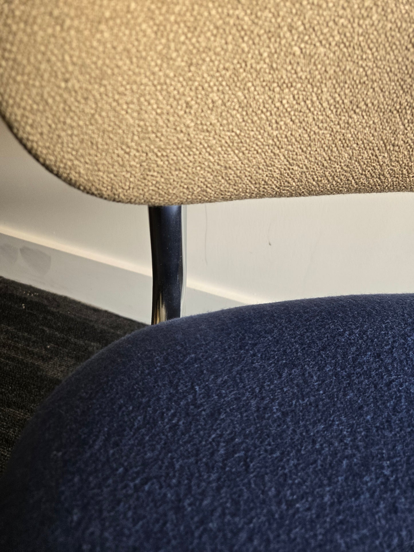 Knoll Cesca Upholstered Side Armchair with Blue Seat and Beige Back