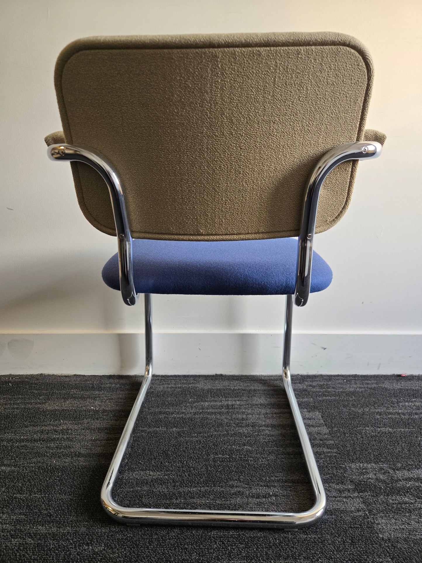 Knoll Cesca Upholstered Side Armchair with Blue Seat and Beige Back