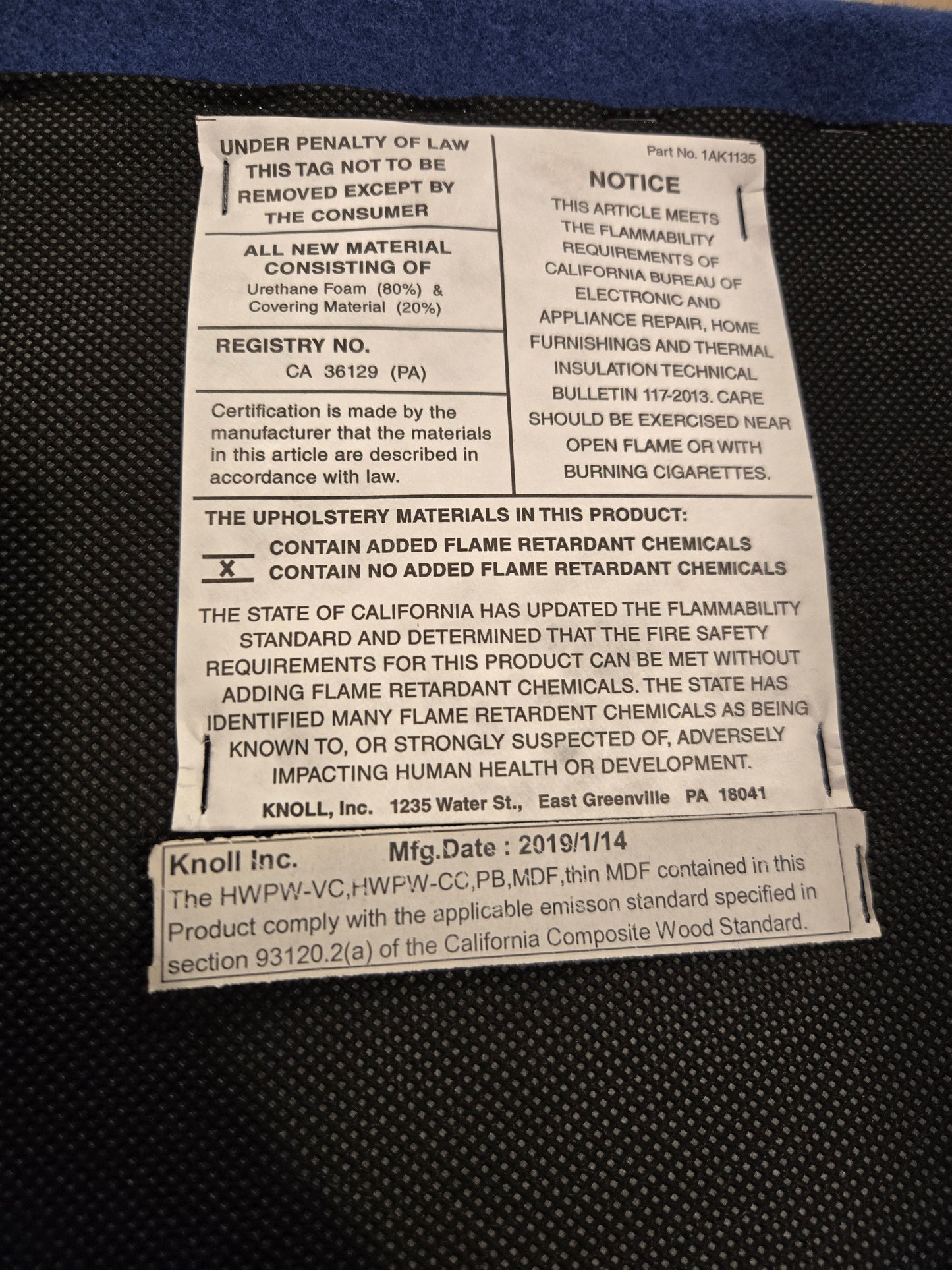 Knoll Cesca Upholstered Side Armchair with Blue Seat and Beige Back