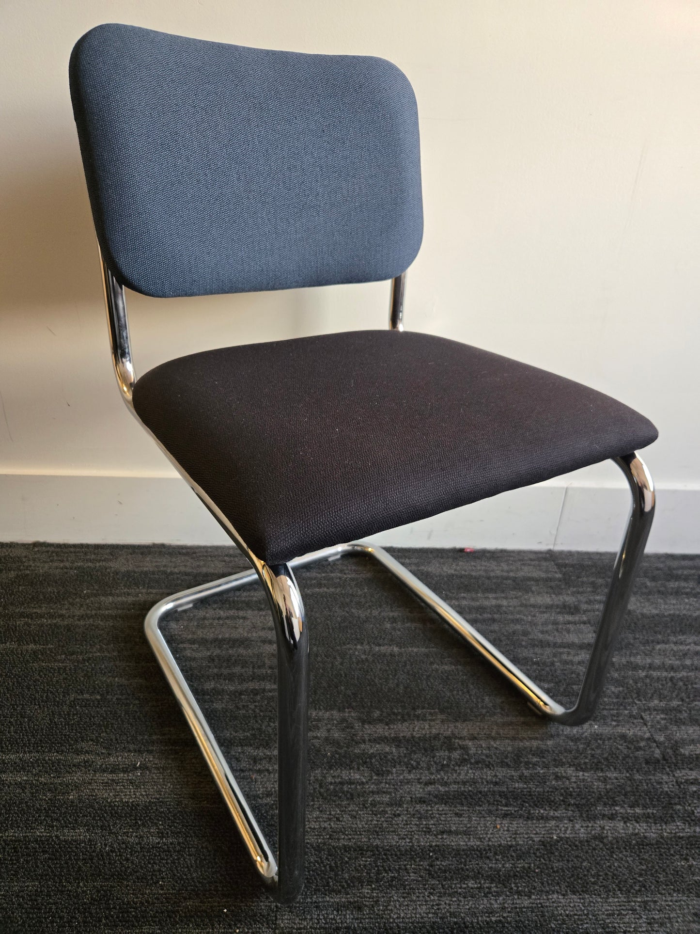 Knoll Cesca Upholstered Side Chair with Black Seat and Blue Back