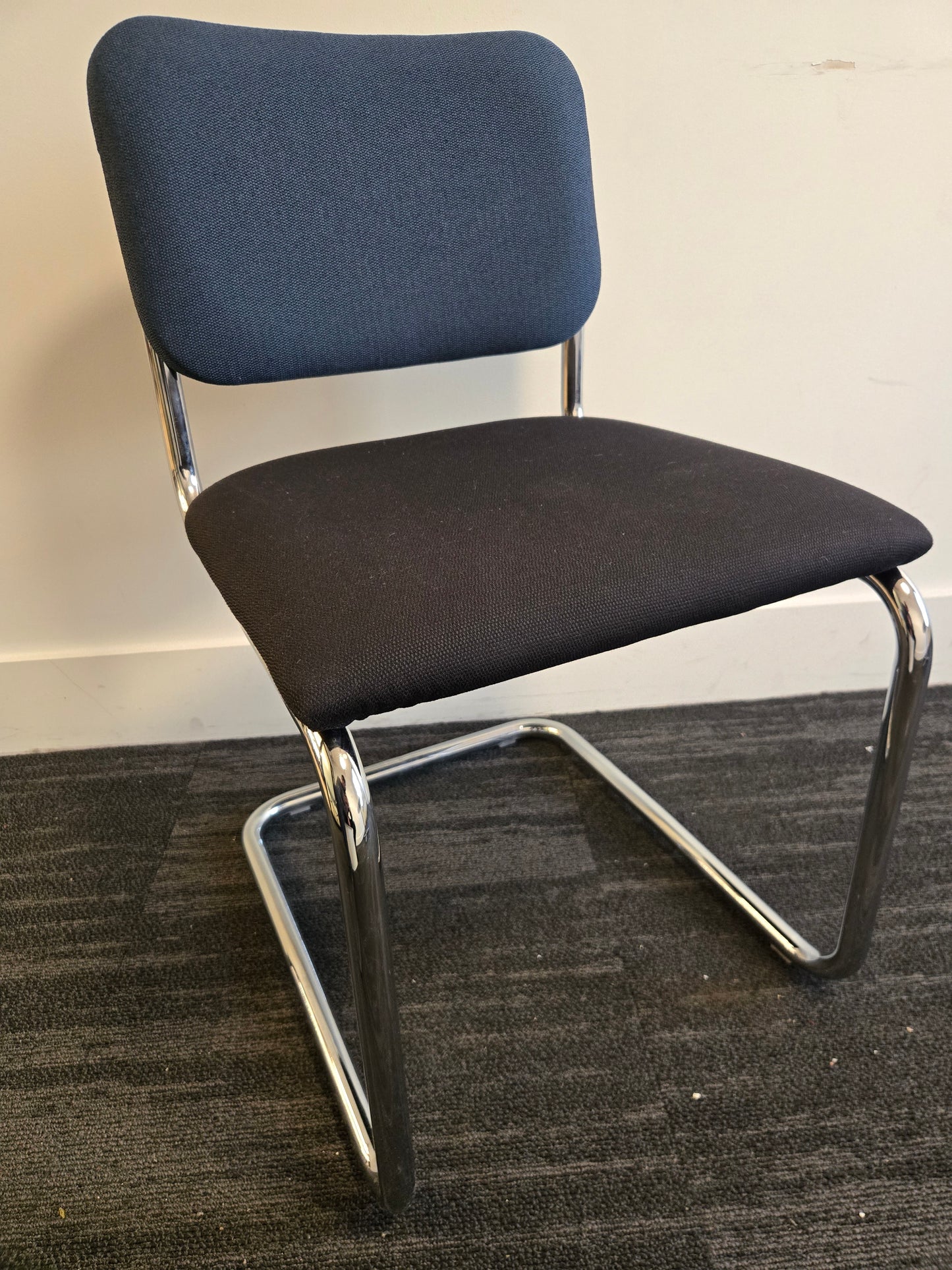 Knoll Cesca Upholstered Side Chair with Black Seat and Blue Back