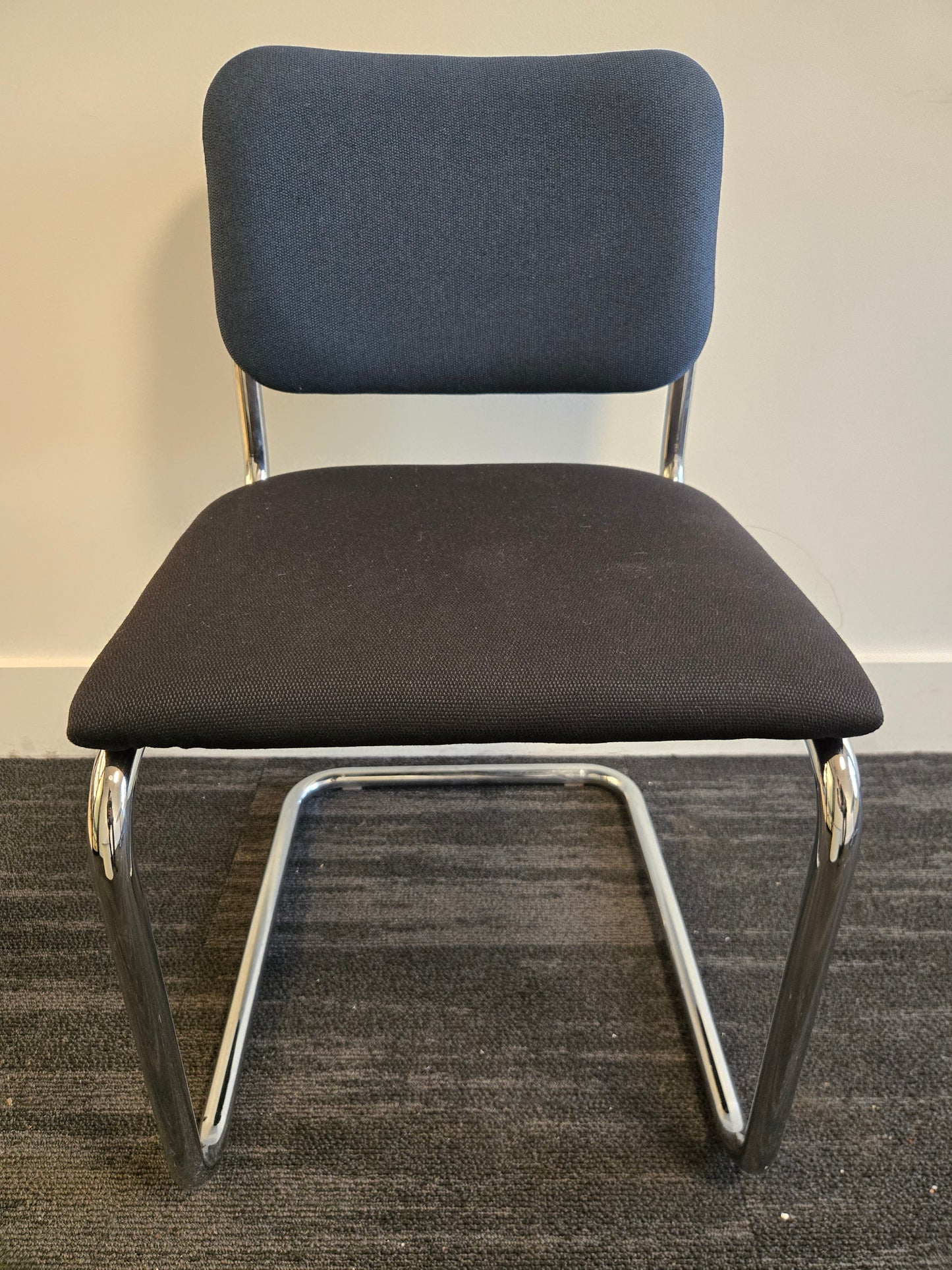 Knoll Cesca Upholstered Side Chair with Black Seat and Blue Back