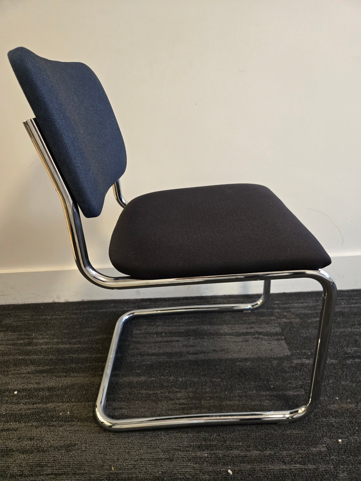 Knoll Cesca Upholstered Side Chair with Black Seat and Blue Back