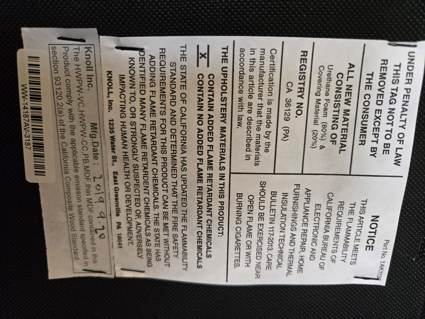 Knoll Cesca Upholstered Side Chair with Black Seat and Blue Back