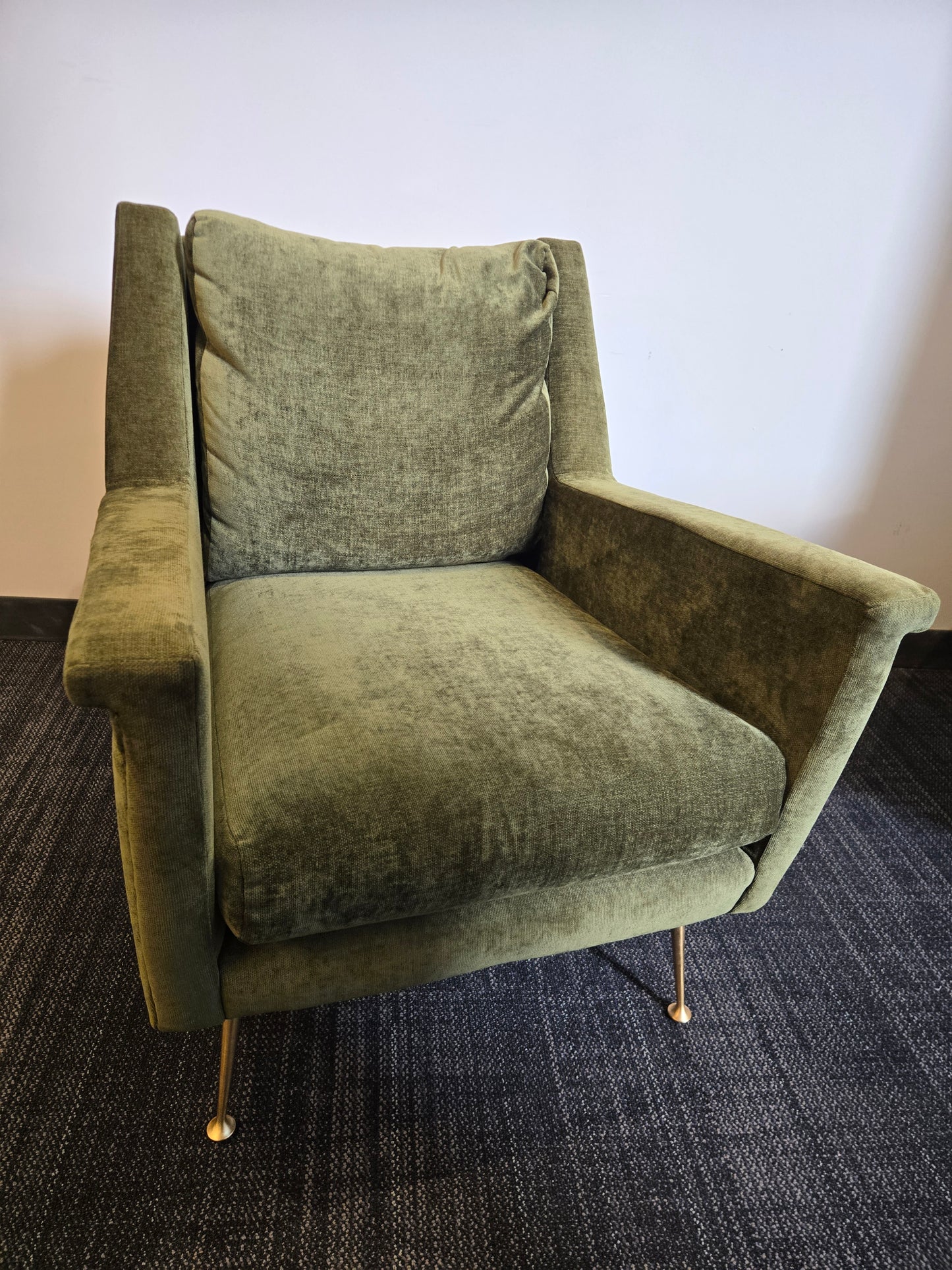West Elm Carlo Mid-Century Lounge Chair in Green Velour