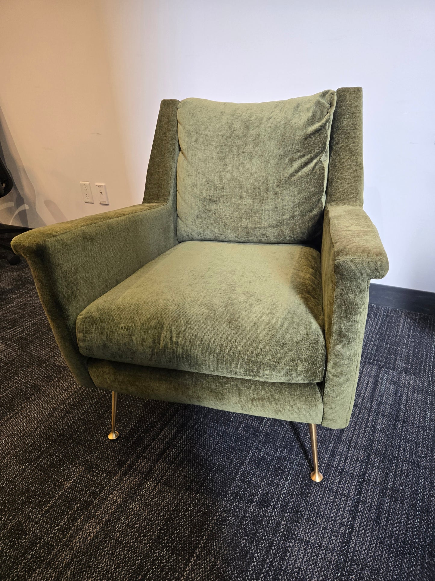 West Elm Carlo Mid-Century Lounge Chair in Green Velour