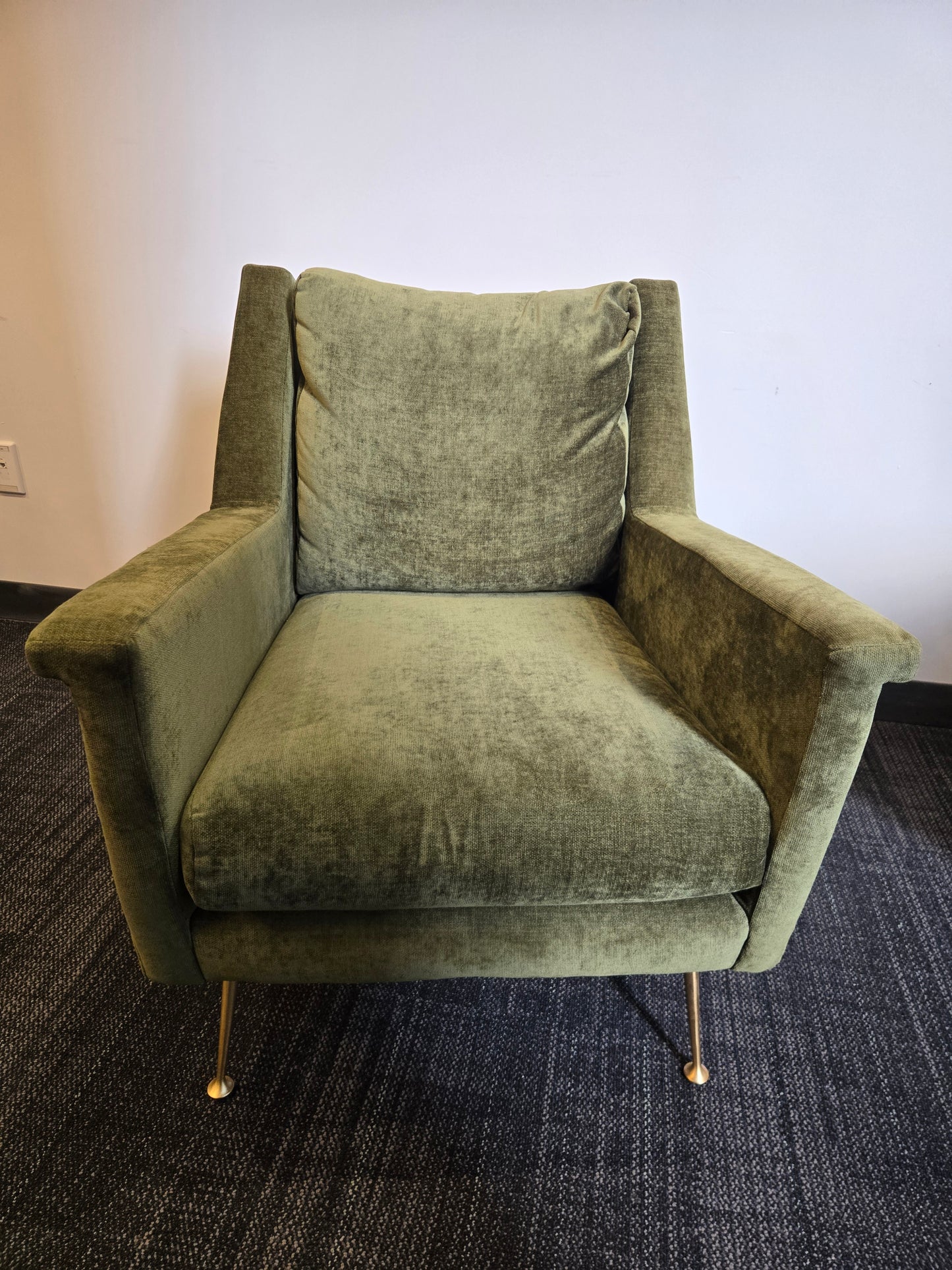 West Elm Carlo Mid-Century Lounge Chair in Green Velour