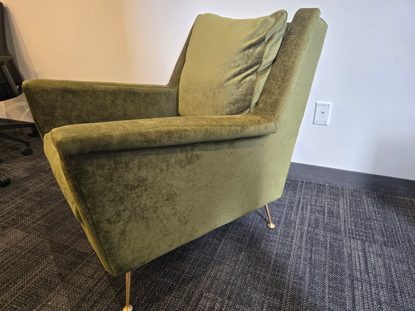 West Elm Carlo Mid-Century Lounge Chair in Green Velour