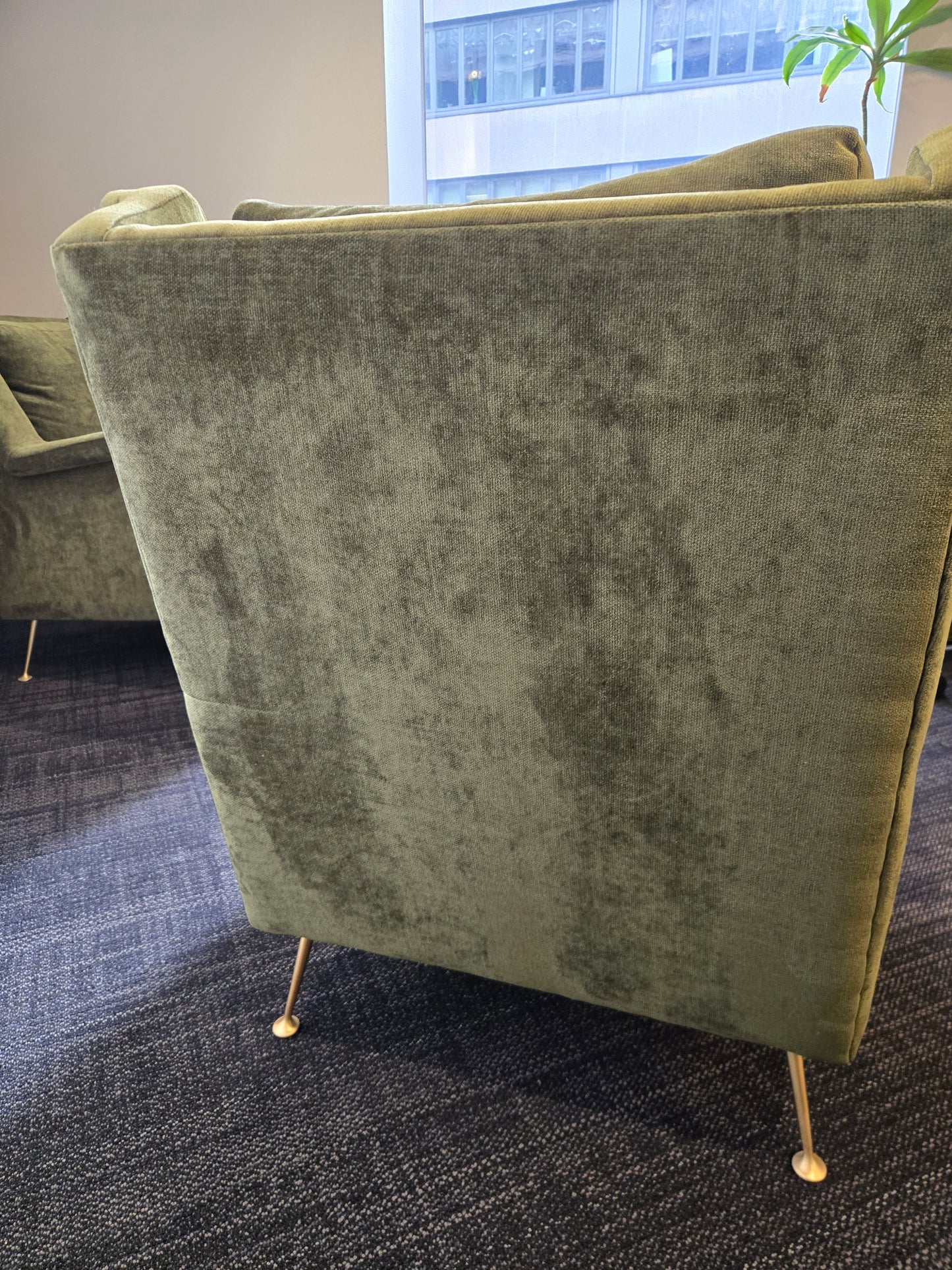 West Elm Carlo Mid-Century Lounge Chair in Green Velour