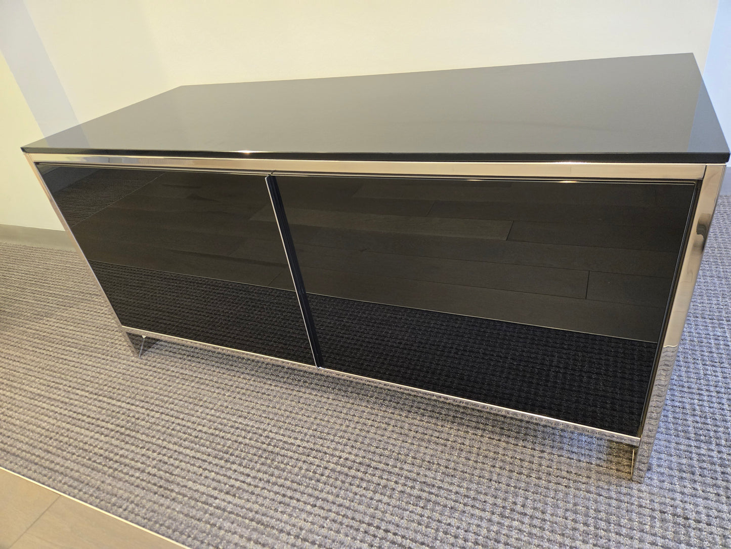 Custom Italian 4-ft 2-Door Console with Black Glass Top